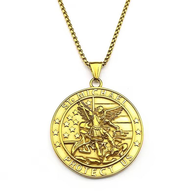 Jewelry Gold Archangel Saint Michael Pendant Chain Necklace Size ONE SIZE - 2 Thumbnail