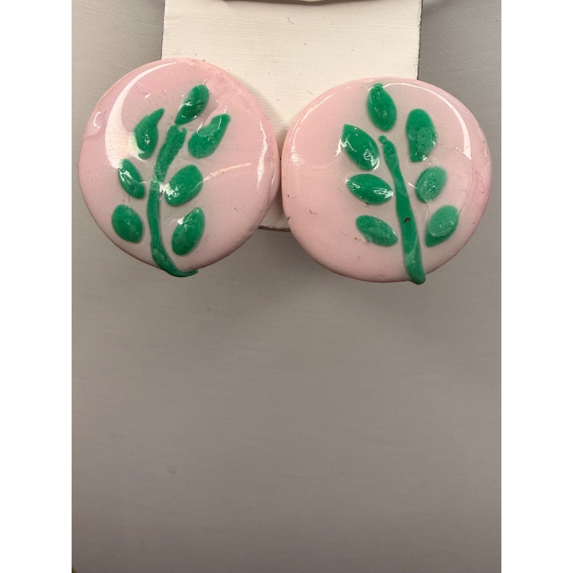 Other Handmade vintage Pink & Green Leaf Round Stud Earrings Size ONE SIZE - 2 Thumbnail