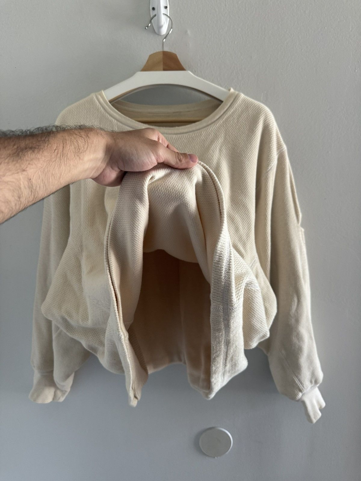 Kanye West SAMPLE Yeezy Season 7 Double Layer Thermal Upcycled Crewneck Size US L / EU 52-54 / 3 - 12 Thumbnail