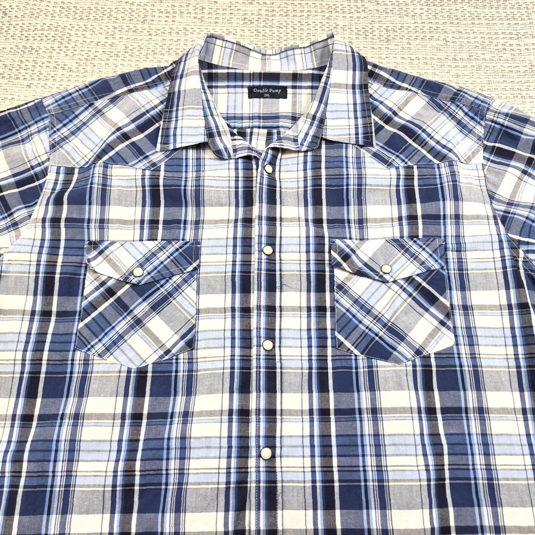 Doublet Double Pump Shirt Mens 2XL Blue Plaid Long Sleeve Western Pearl Snap Cowboy Shirt Size US XXL / EU 58 / 5 - 4 Thumbnail