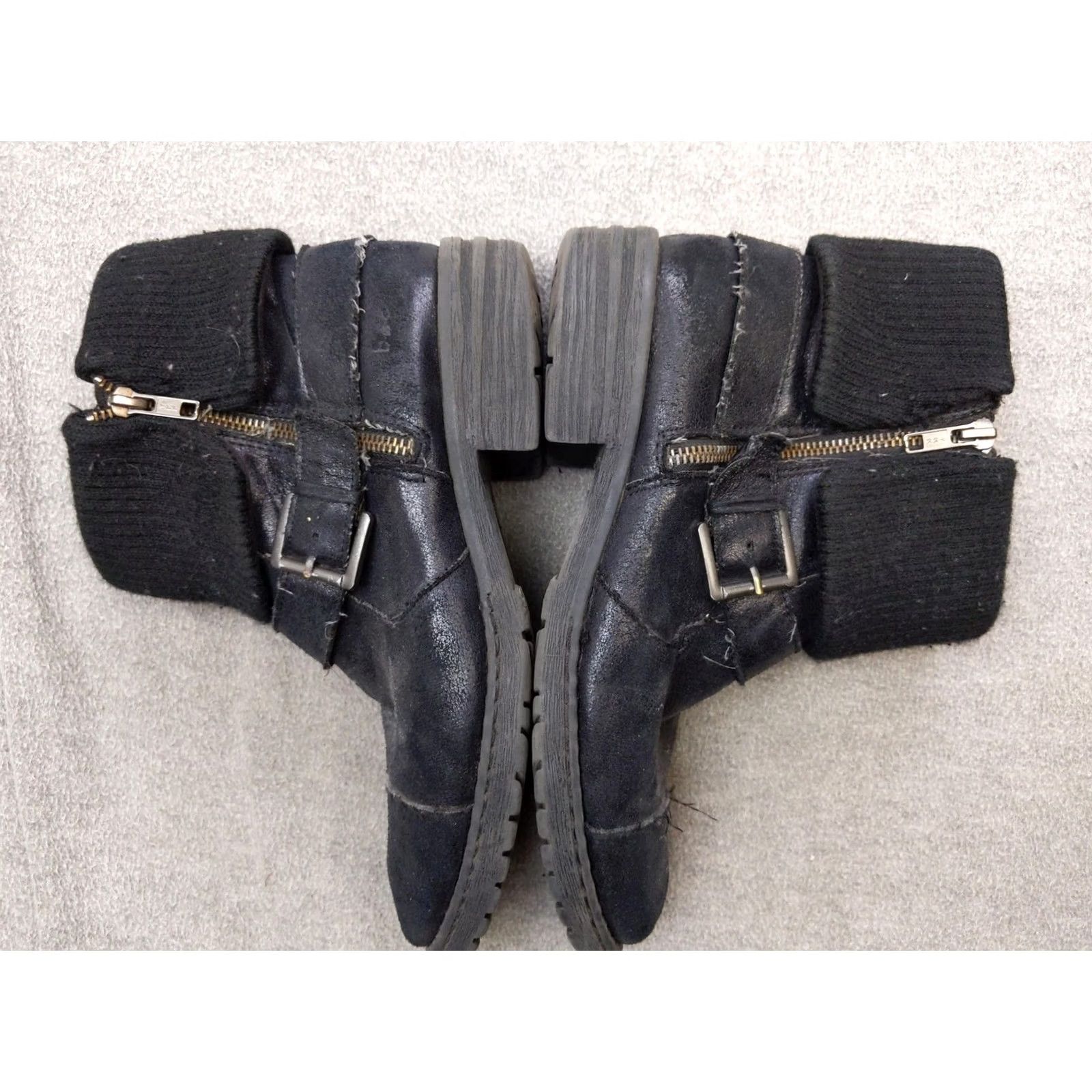Vintage b.o.c. by Born Womens Boots Ankle Moto Zip Buckle Knit Cuff ZPB2819 Black Size 10 Adult Womens Casual Round Toe Low Heel Builtin knit cuff bootie Size US 10 / IT 40 - 7 Thumbnail