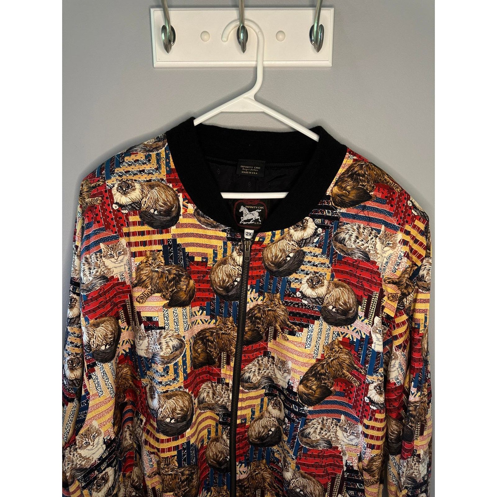 Other NWT Infinity Chic Cat Print Full Zip Bomber Jacket Multi 2X Size XXL / US 16-18 / IT 52-54 - 2 Thumbnail
