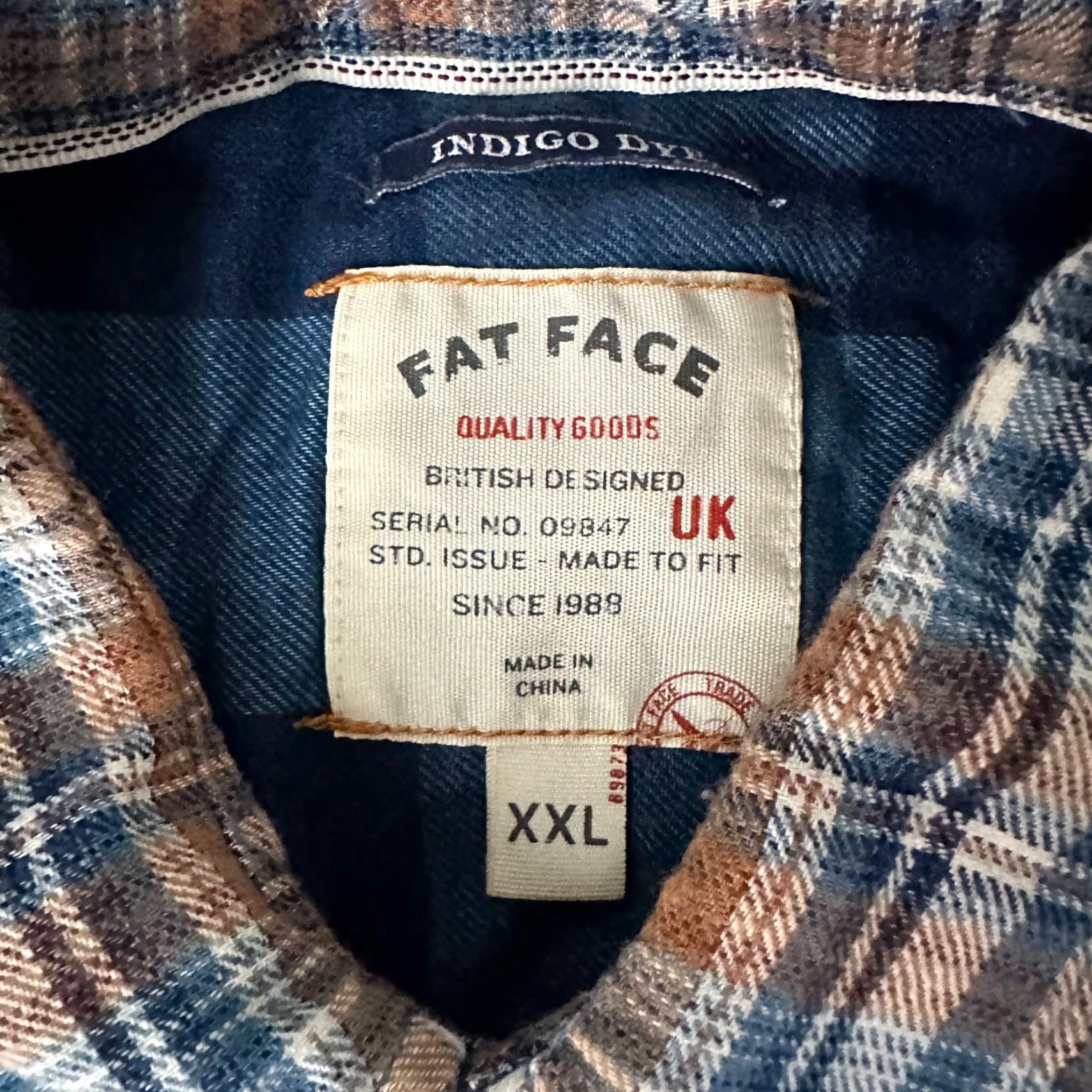FatFace Fat Face Shirt Adult 2XL Blue Plaid Flannel Cotton Polyester Button-Up with Pockets Mens Casual Workwear 80s 90s Vintage Theme Size US XXL / EU 58 / 5 - 3 Thumbnail