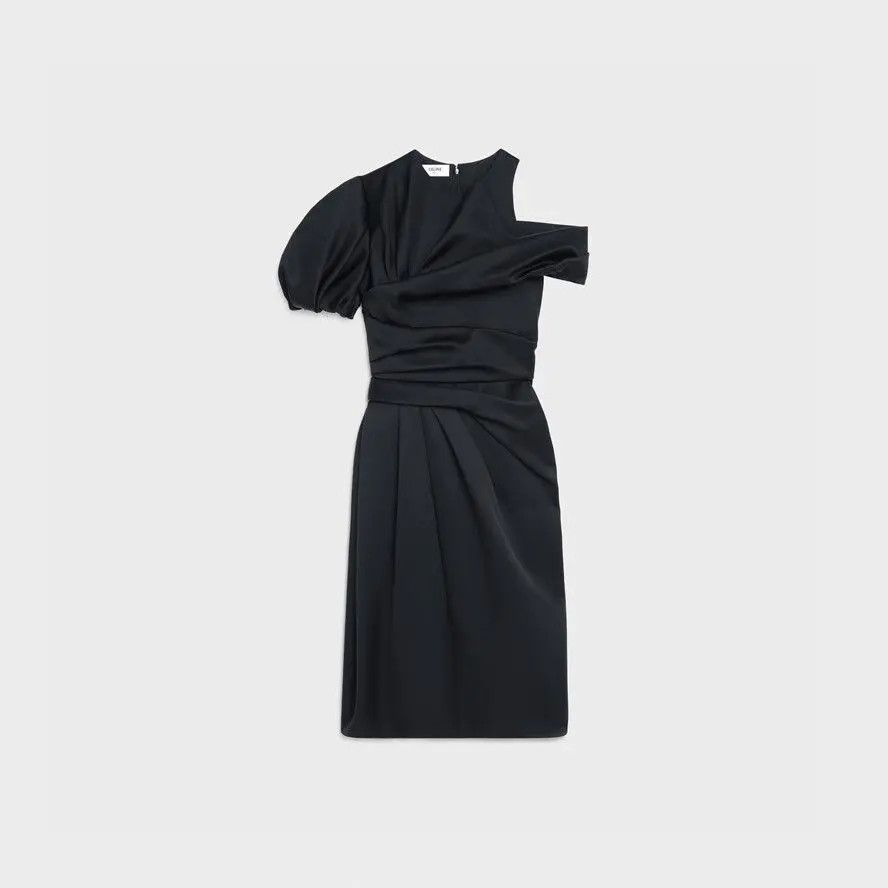 image of Celine O1W1Db10324 Draped Dress In Black, Women's (Size XL)