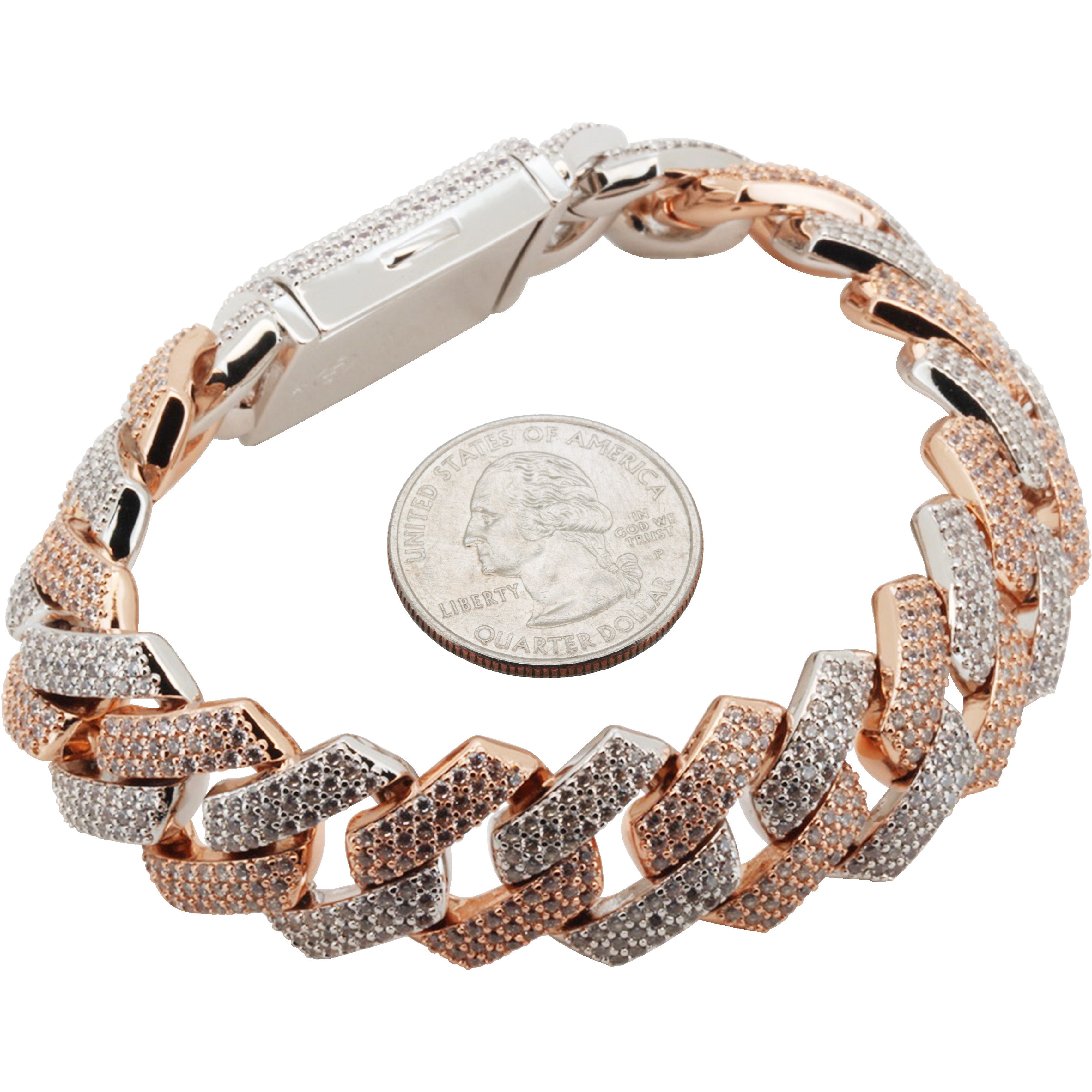 Other 14k White/Rose GP AAA CZ 18mm Cuban Link Bracelet 8.5” Size ONE SIZE - 1 Thumbnail