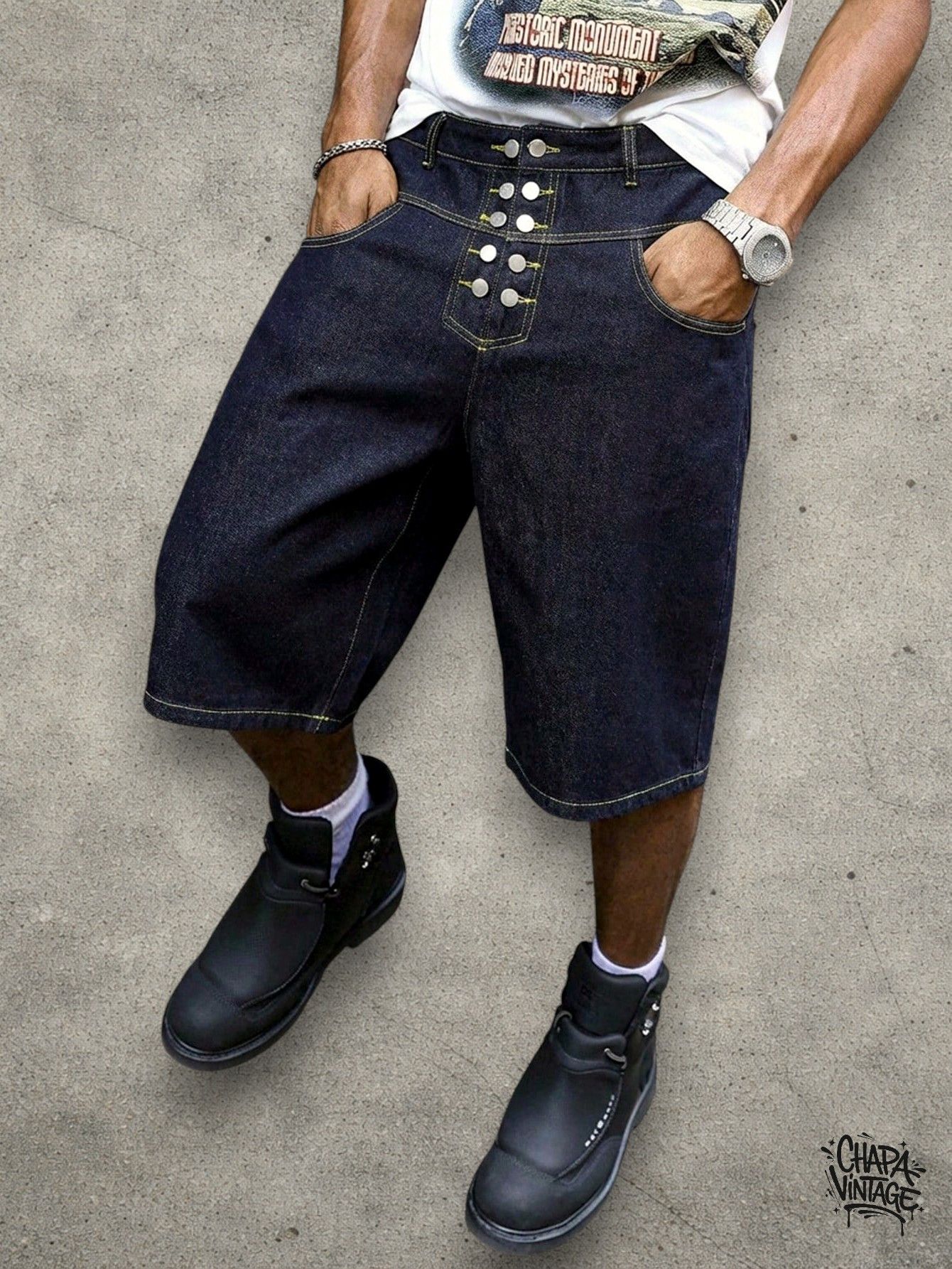 Vintage Dark blue denim shorts Size US 32 / EU 48 - 1 Thumbnail