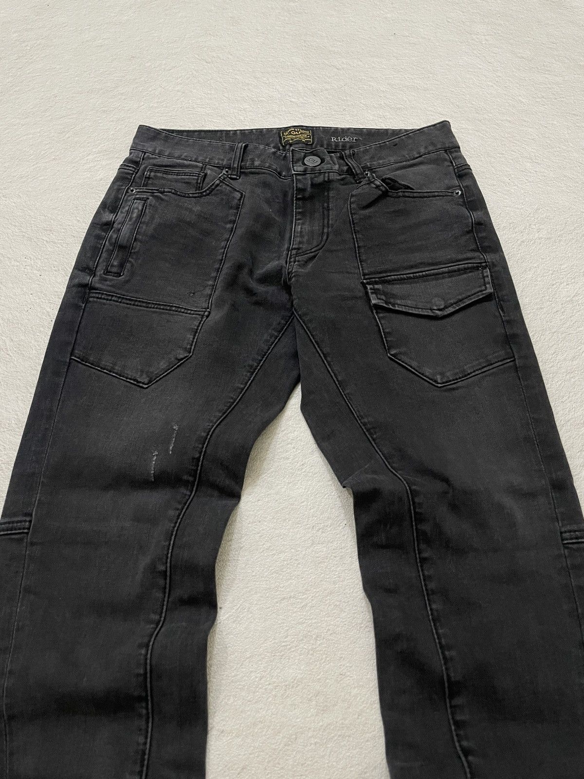 Japanese Brand 00s Kapital Black Moto Cargo Jeans Slim Straight Biker Denim Size US 30 / EU 46 - 2 Thumbnail