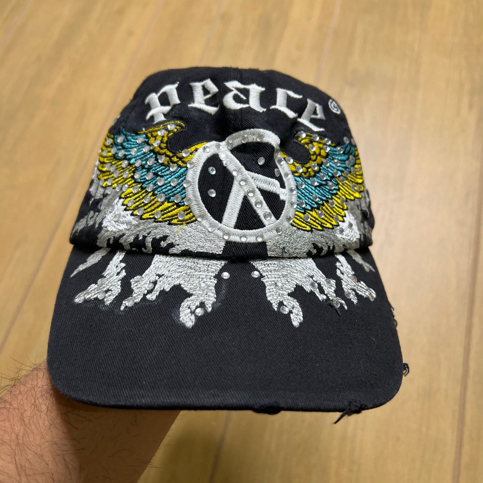 Vintage Y2K baseball cap embroidery peace wings rhinestone women Size ONE SIZE - 8 Thumbnail