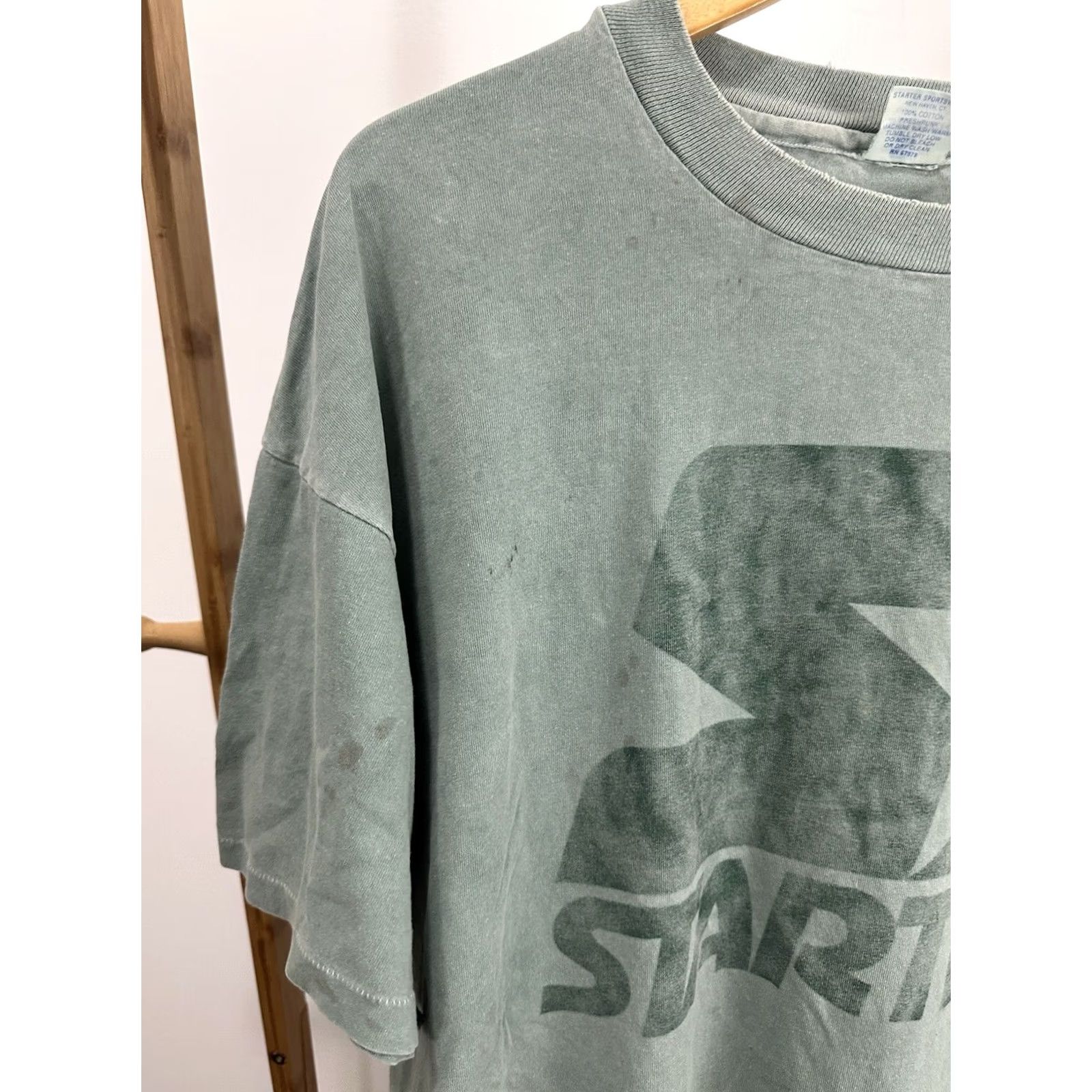 Starter VTG Starter T-Shirt Logo Cotton 90s Green L Mens Vintage Promo Big Logo Faded Worn Single Stitch Short Sleeve Size L Size US L / EU 52-54 / 3 - 7 Thumbnail