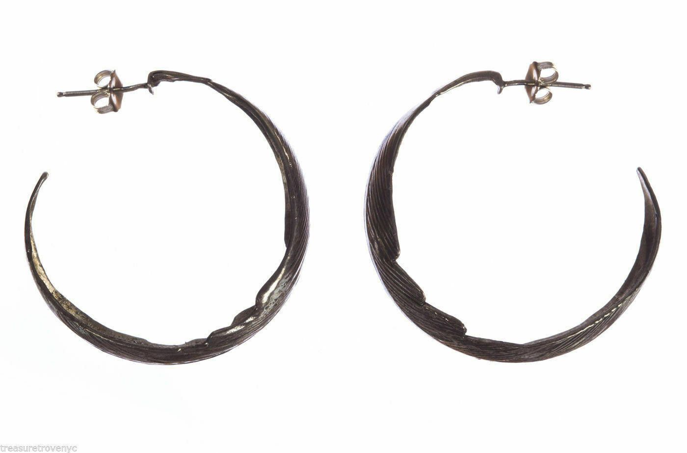 Designer Sterling Silver Tribal Feather Hoop Pierced Earring Size ONE SIZE - 4 Thumbnail