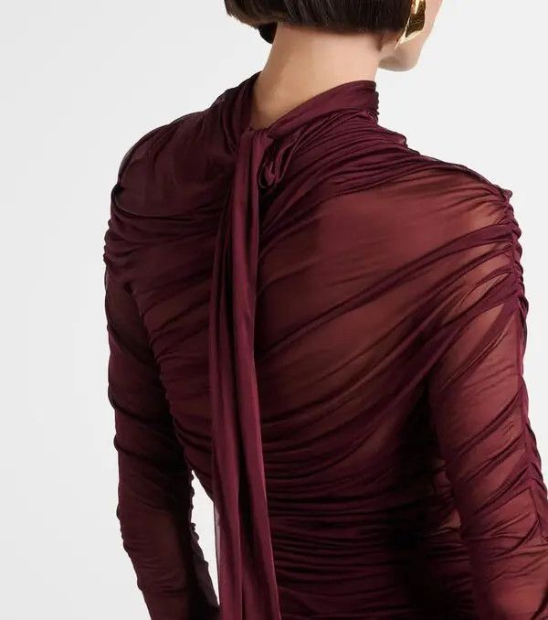 Saint Laurent Paris o1bcso1str0426 Ruched Sheer Top in Brown Size L / US 10 / IT 46 - 3 Thumbnail