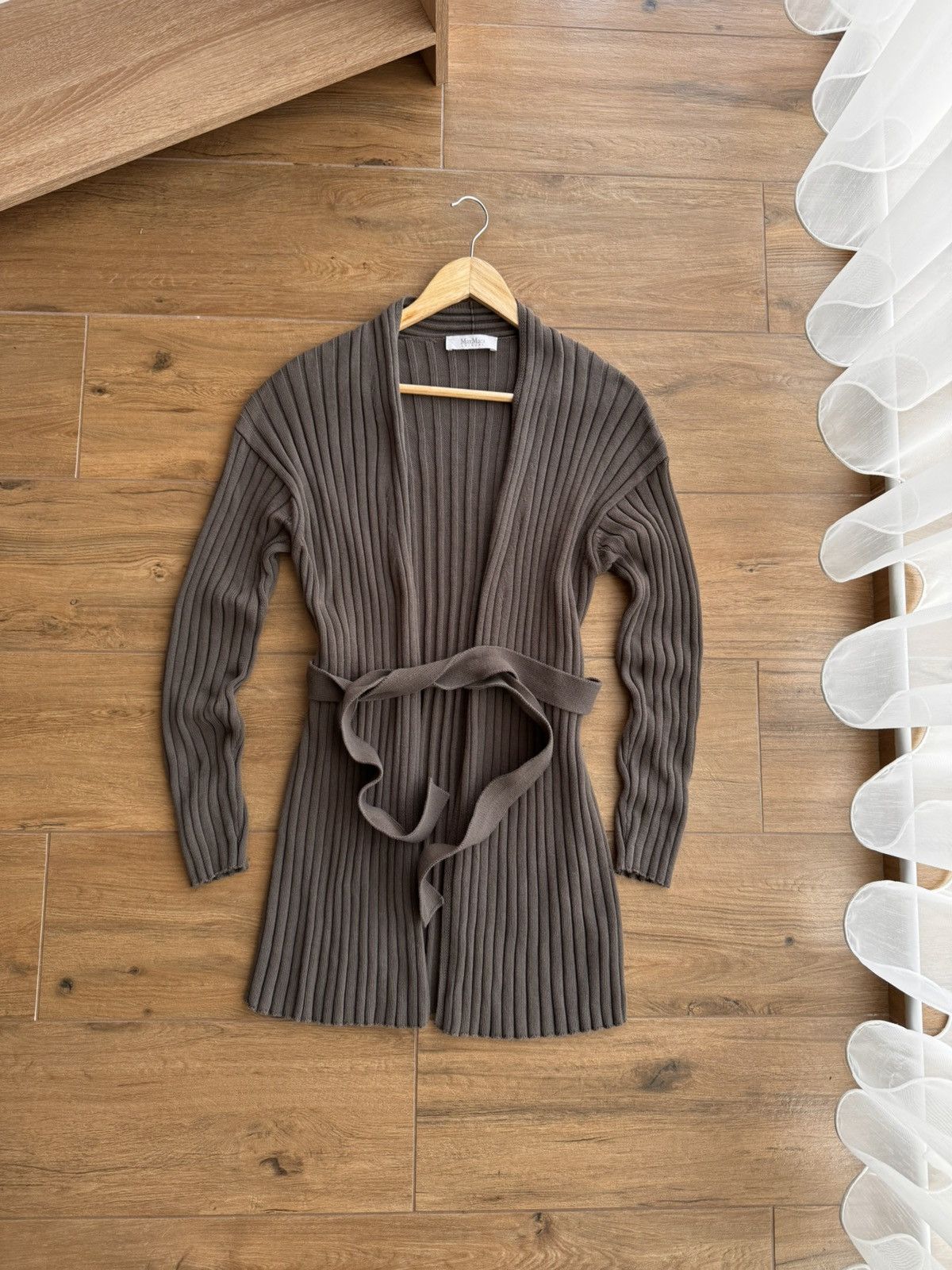 Max Mara × Vintage Vintage Max Mara Brown Viterbo Ribbed Knit Cardigan Size M / US 6-8 / IT 42-44 - 2 Thumbnail