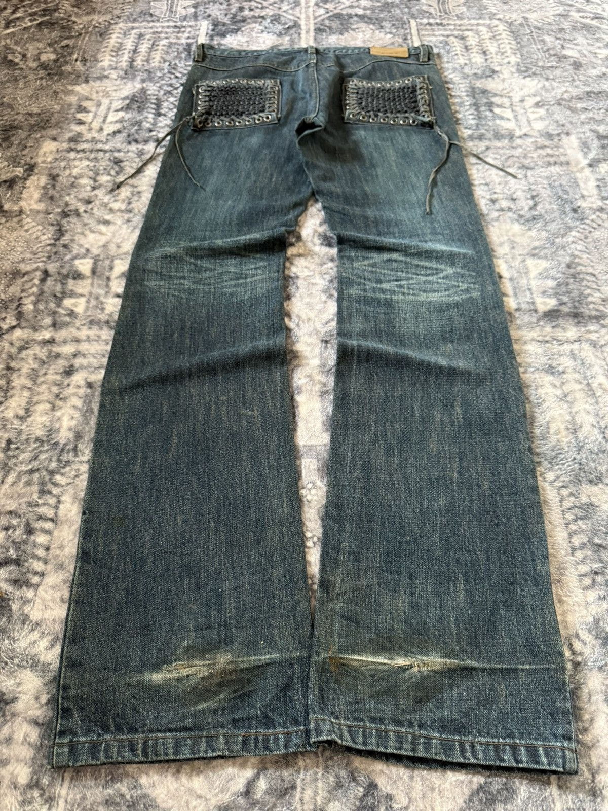 L7 Real Hip L7 Real Hip Leather Lace-up Braided Pocket Flared Jeans Size US 32 / EU 48 - 2 Thumbnail