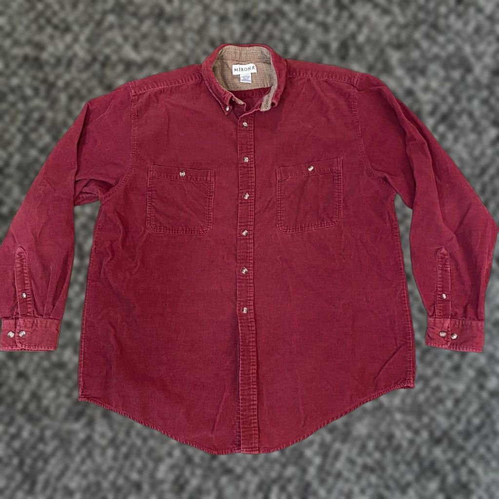 Merona Merona Button-Up Corduroy Shirt Mens Large Long Sleeve Burgundy Casual Shirt Size US L / EU 52-54 / 3 - 1 Thumbnail