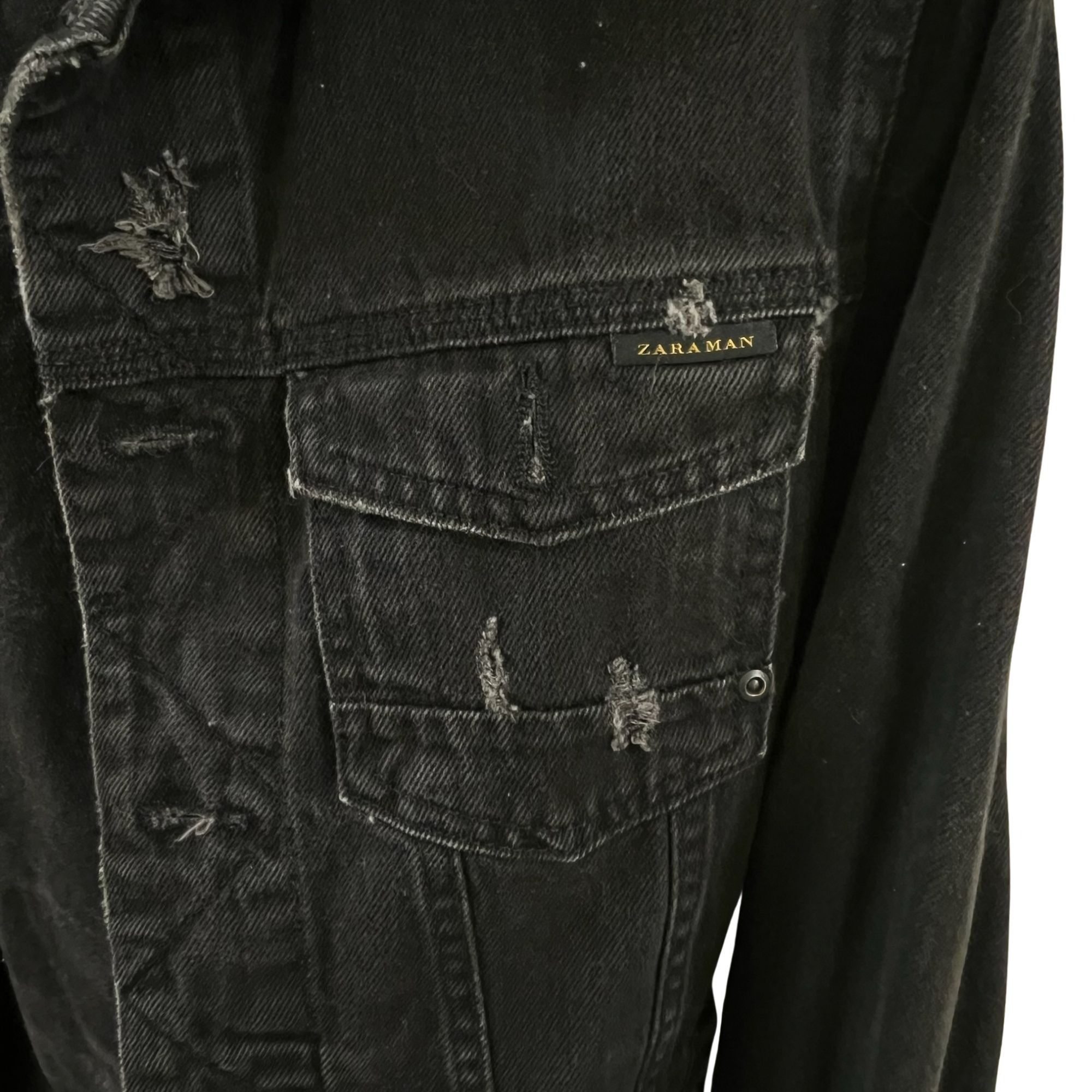 Zara Zara Man Black Distressed Denim Trucker Jacket Size S-M Size US S / EU 44-46 / 1 - 5 Thumbnail