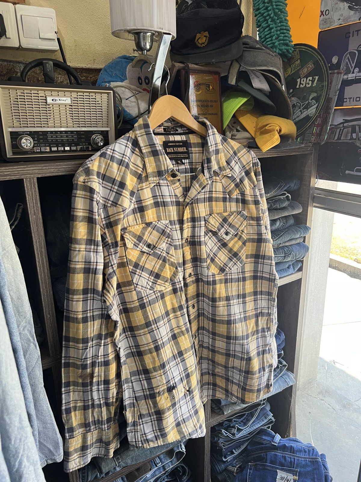 Japanese Brand 🔥Distressed Back Number X Rough X Plaid Flannel Size US M / EU 48-50 / 2 - 3 Thumbnail