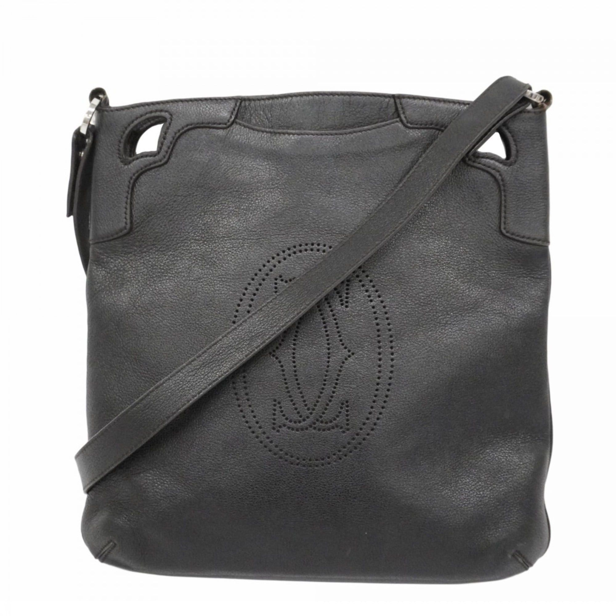 Cartier Must Shoulder Bag Leather Black Men's Women's