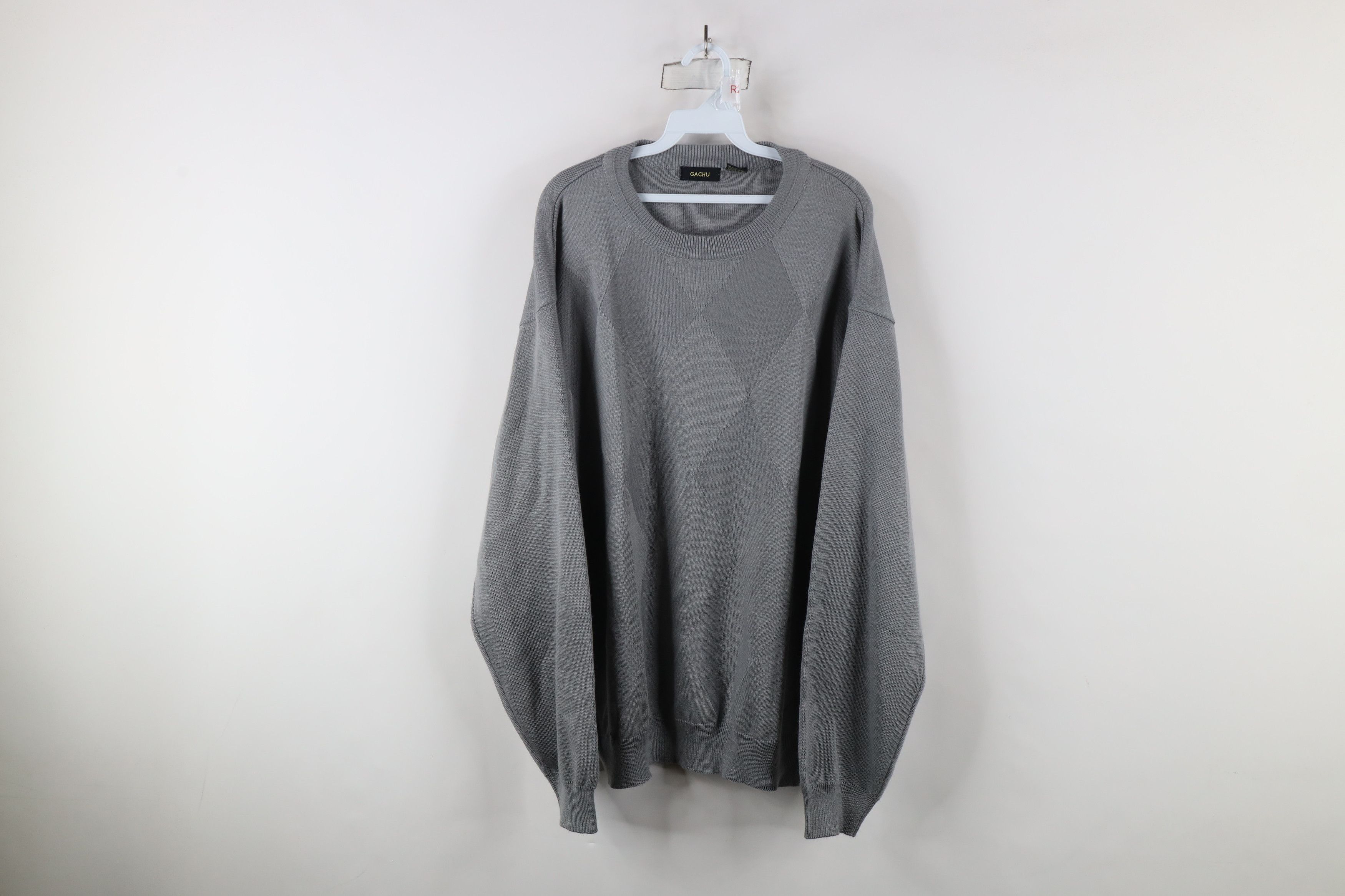 Vintage Vintage 90s Streetwear Argyle Knit Crewneck Sweater Gray Size US XXL / EU 58 / 5 - 1 Thumbnail