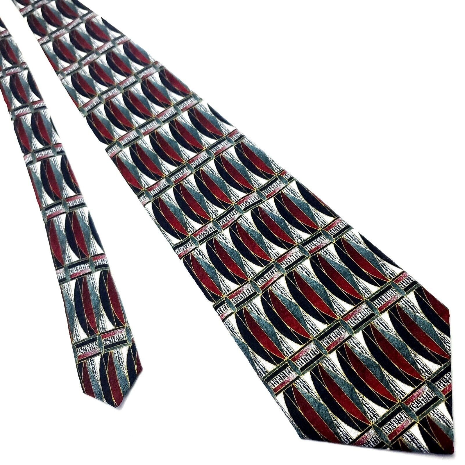Pierre Cardin Pierre Cardin Gray Red Silk Tie Woven Wide Geometric Size ONE SIZE - 1 Thumbnail