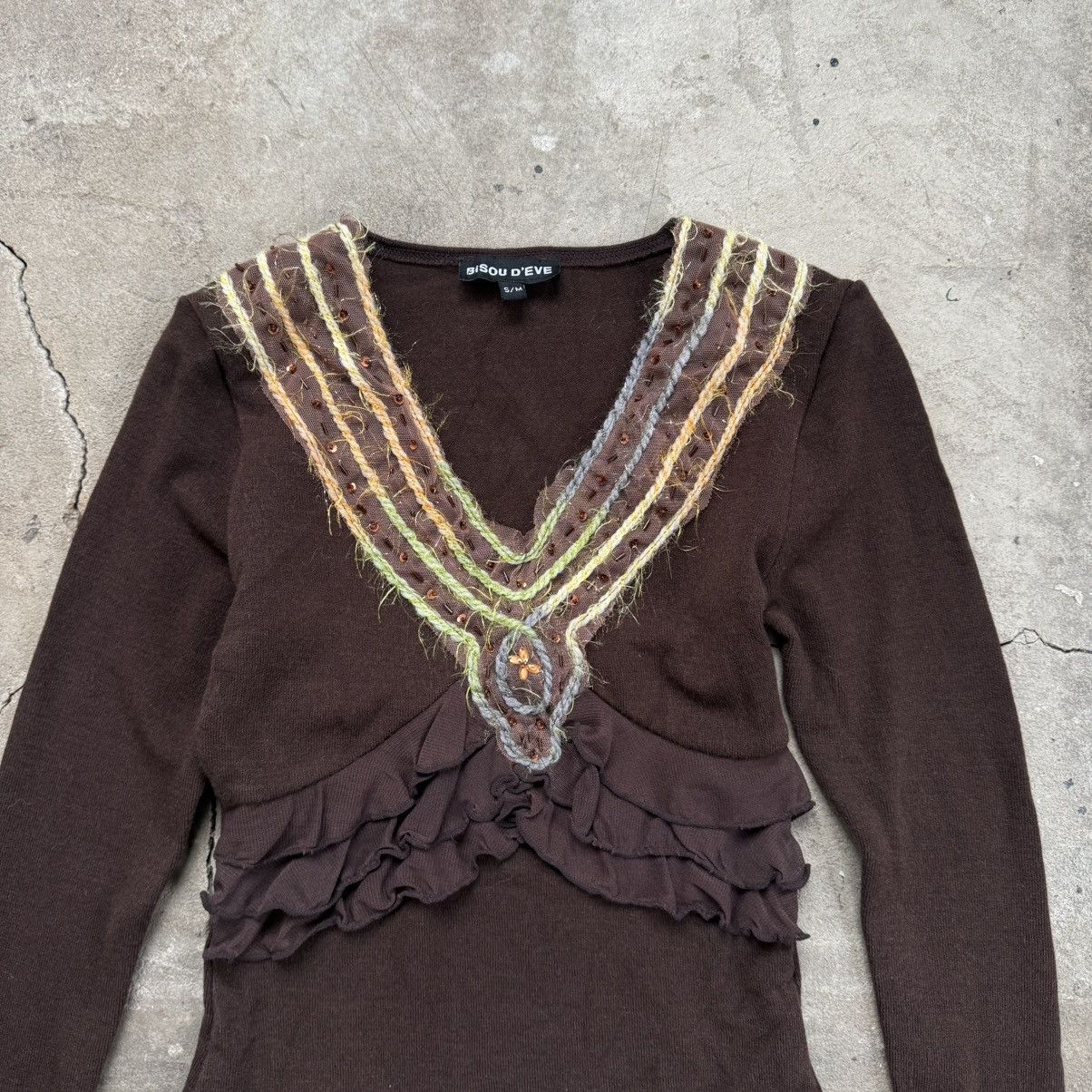 Japanese Brand Y2K Bisou D'eve Brown V-neck Paris Blouse Size S / US 4 / IT 40 - 5 Thumbnail