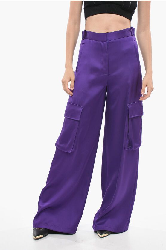 image of Versace Viscose Palazzo Fit Cargo Pants in Violet, Women's (Size 26)