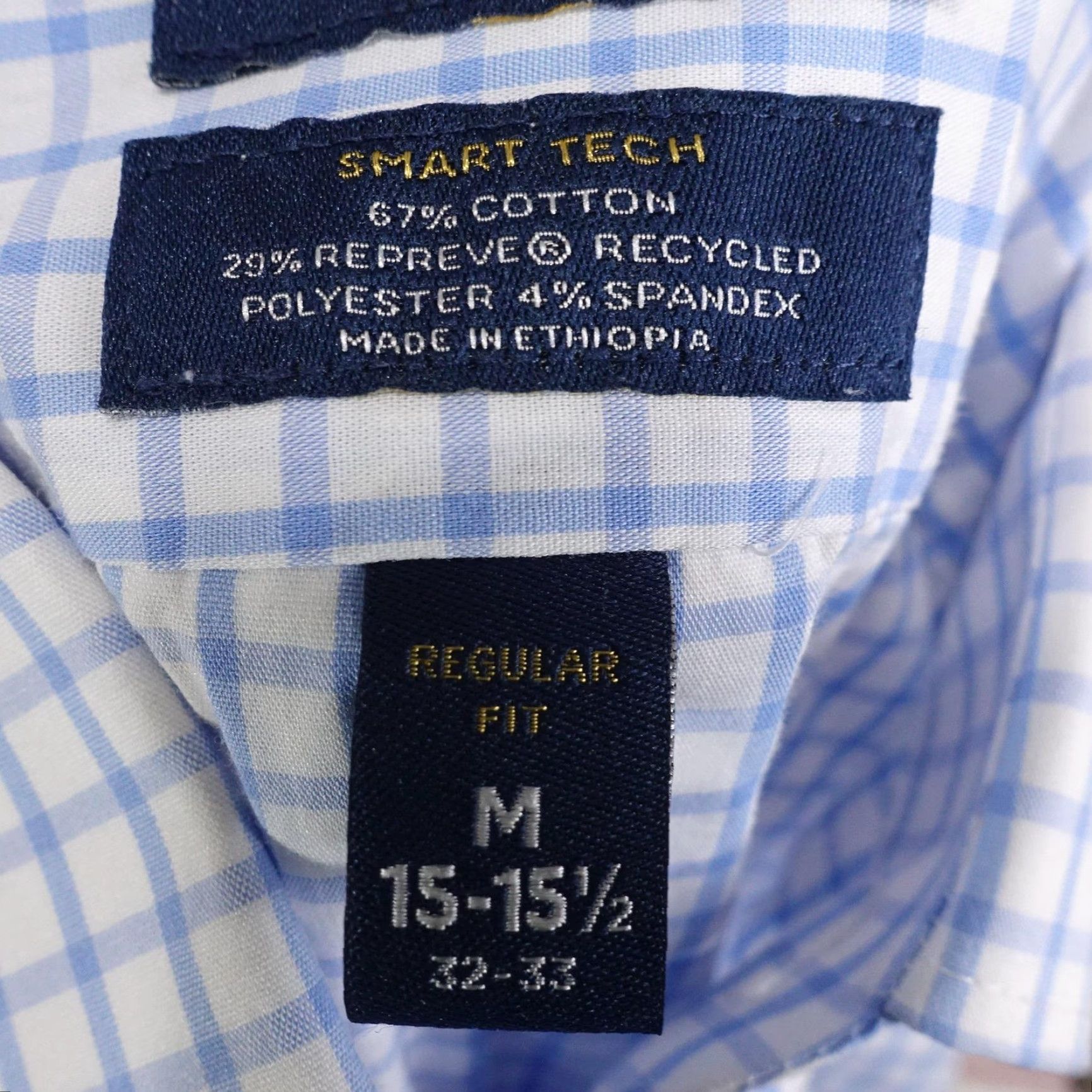 Stafford Stafford Dress Shirt Mens M 15-15.5 32/33 Blue Check Regular Fit Button-Down Collar Stretch Smart Tech Size 40R - 7 Thumbnail