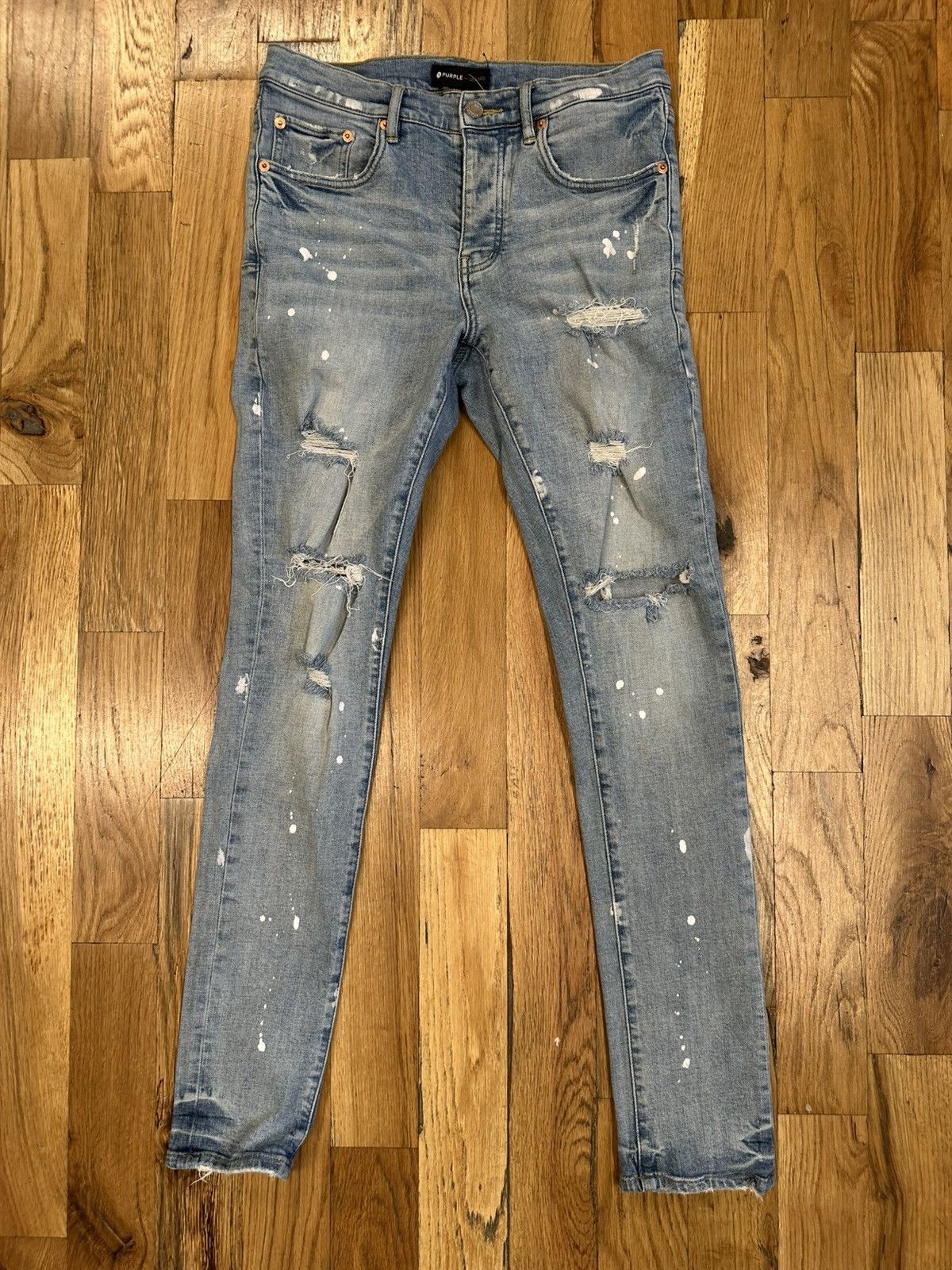 Purple Brand Purple Brand Distressed Paint Splatter Blue Denim Size 31 Size US 31 - 1 Thumbnail