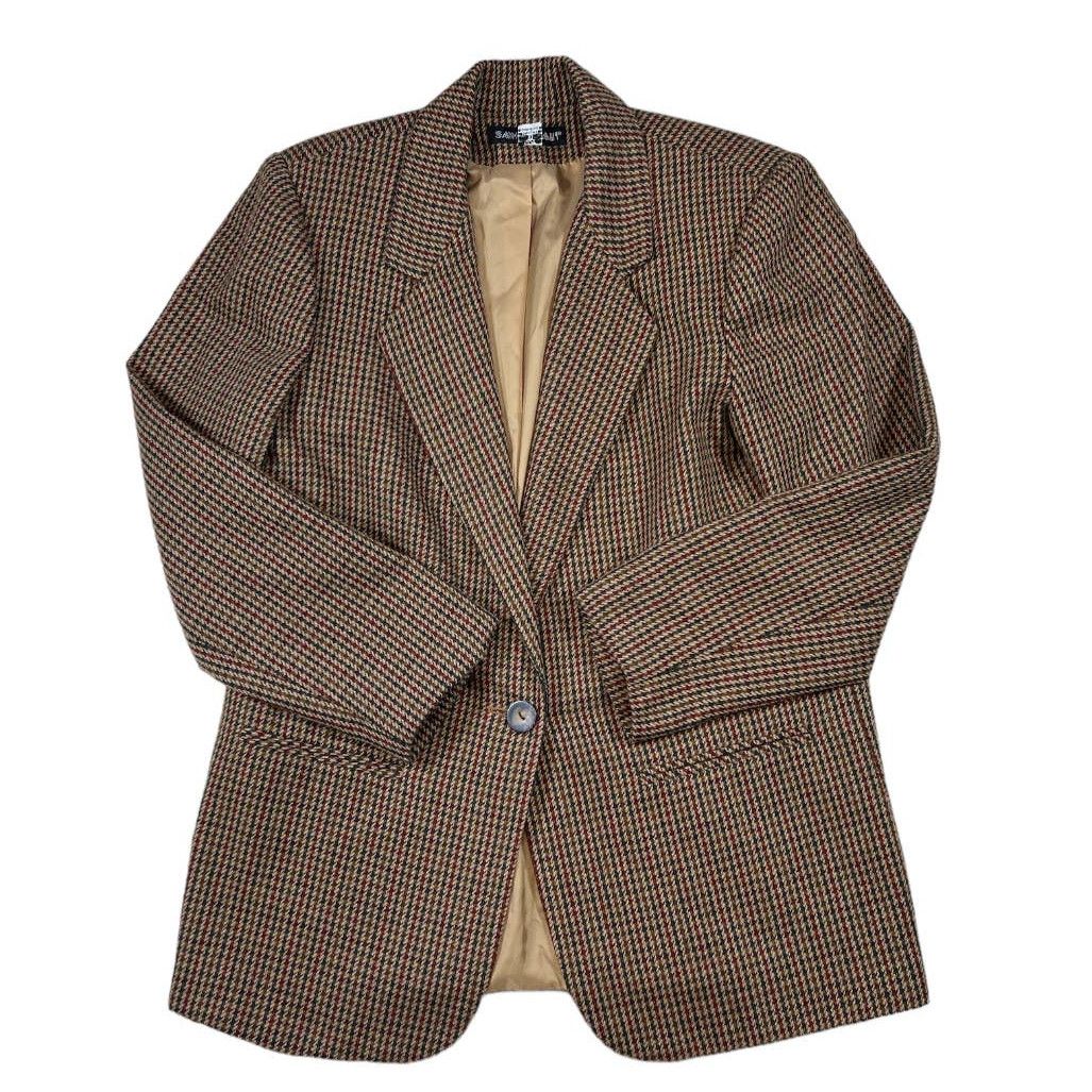 image of Savannah Gingham Print Brown/tan Work Blazer | Size 10, Women's