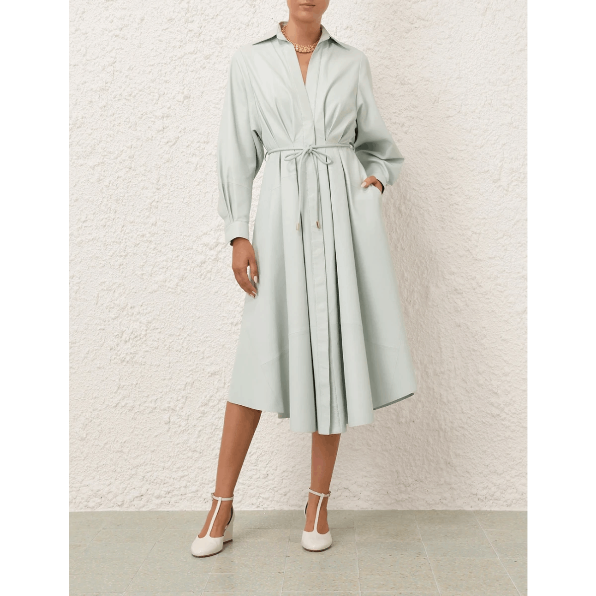 Zimmermann oc11z0525 Natura Leather Tuck Dress in Mint Size M / US 6-8 / IT 42-44 - 7 Thumbnail