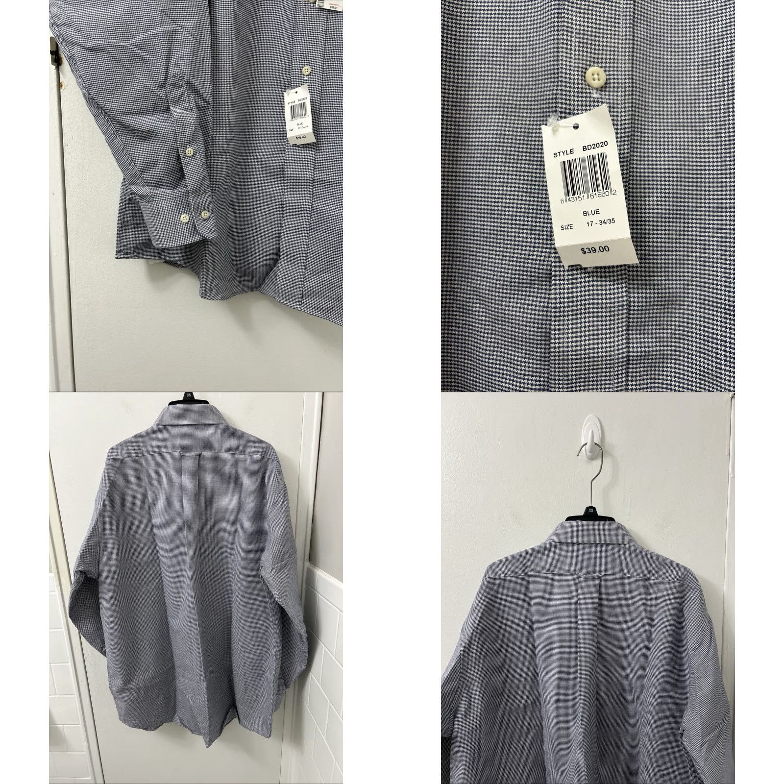 Bill Blass VINTAGE Bill Blass Shirt Mens 17 Blue Houndstooth Wrinkle Free Button Up L/S Dress Shirt Mens Cap Collar Button-Down Size US XL / EU 56 / 4 - 8 Thumbnail