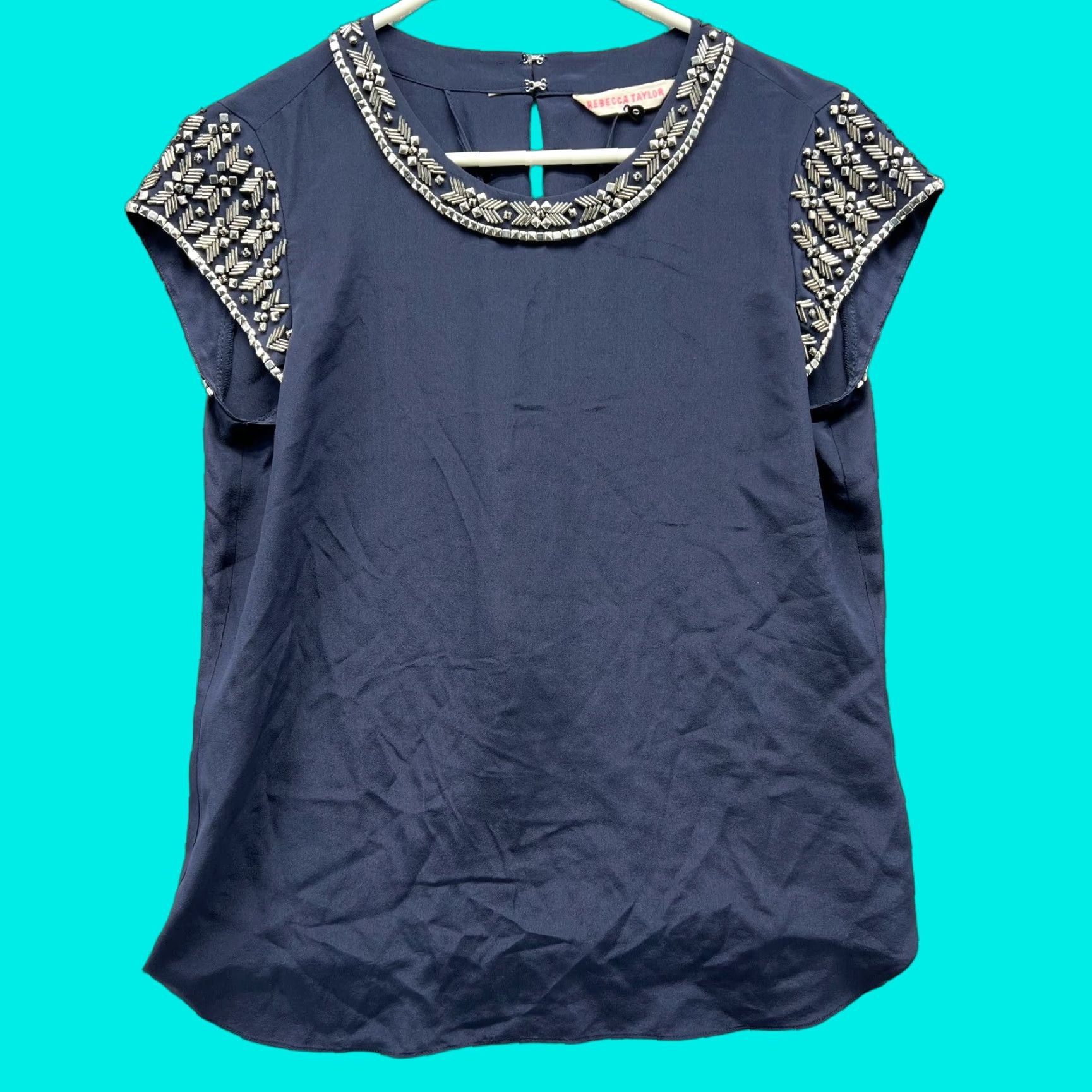 Rebecca Taylor VINTAGE Rebecca Taylor Shirt Womens 0 Blue Silk Sleeveless Blouse Top Dress Up Party/Cocktail Casual Top Womens 0 Blue Navy Silk Sleeveless Blouse Top Size XS / US 0-2 / IT 36-38 - 1 Thumbnail