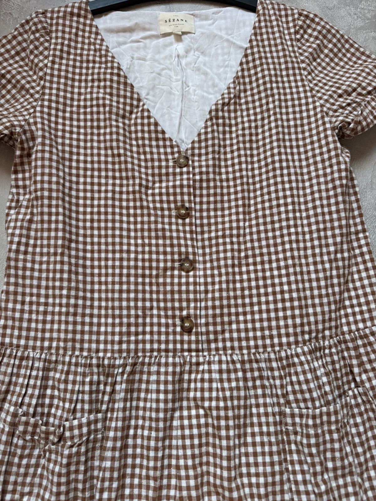 Sezane Sezane Lena White Gingham V-neck Button Mini dress Size XS / US 0-2 / IT 36-38 - 2 Thumbnail