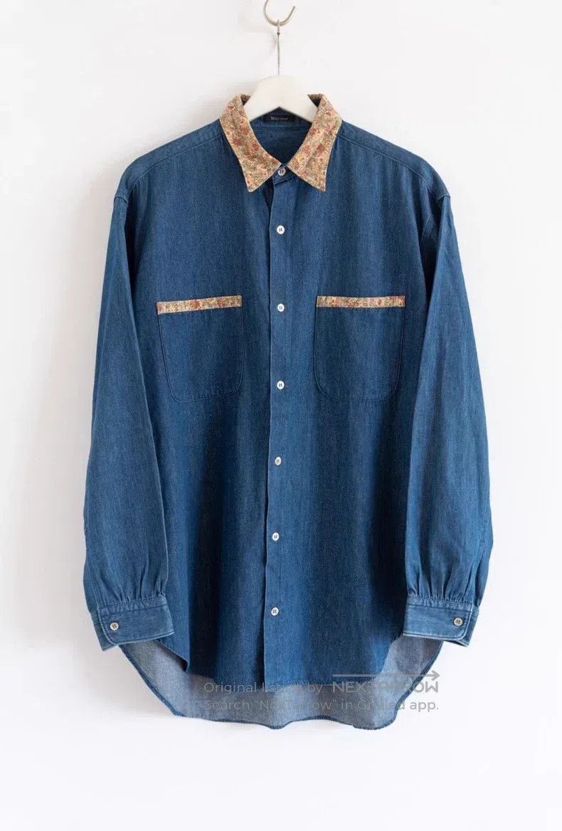 Yohji Yamamoto Yohji Yamamoto size os 90s Floral Neck Denim Shirt Size US M / EU 48-50 / 2 - 1 Thumbnail