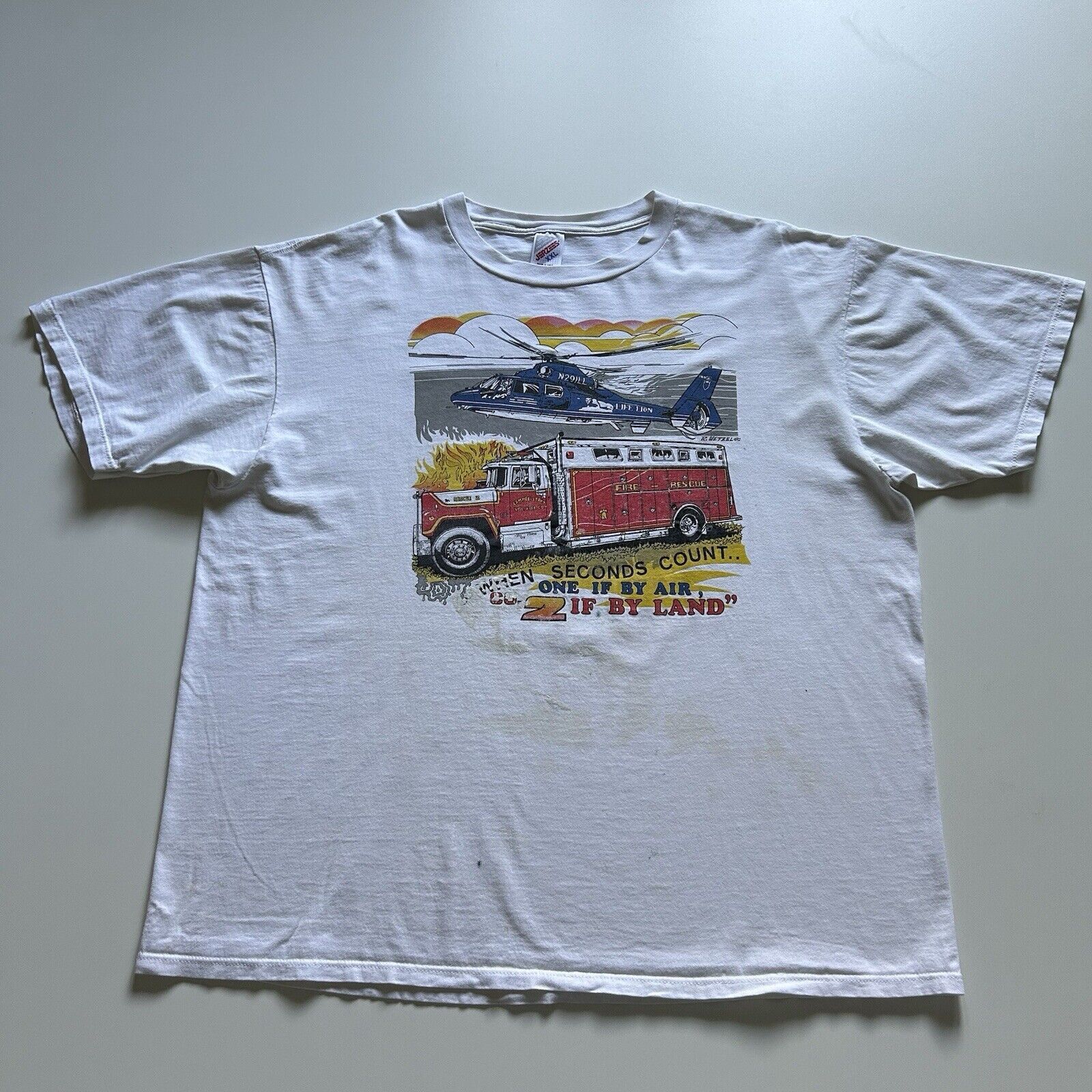 Jerzees Vintage 90s Fire Rescue Fire Fighter Art Graphic T Shirt XXL Size US XXL / EU 58 / 5 - 1 Thumbnail