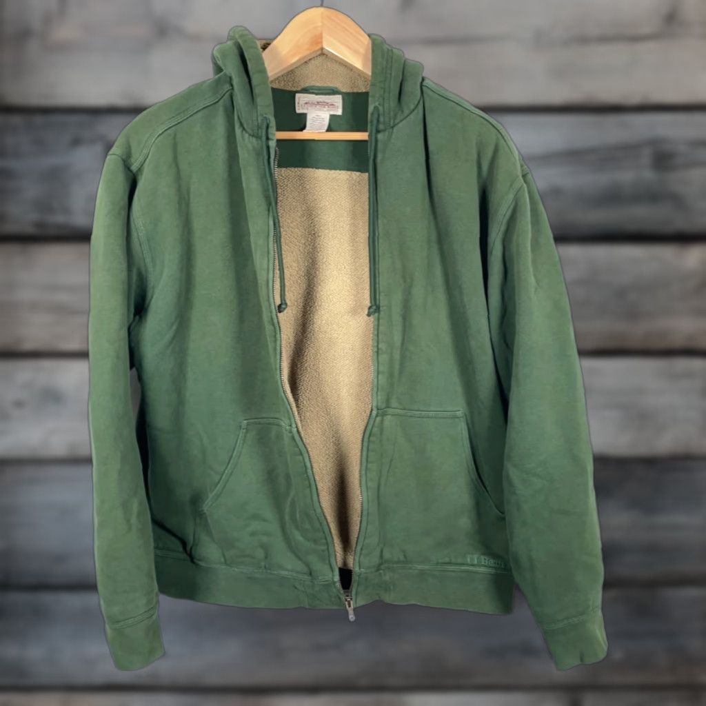 L.L. Bean Katahdin Iron Works Sherpa Zip Hoodie Men's Large Green Sweatshirt