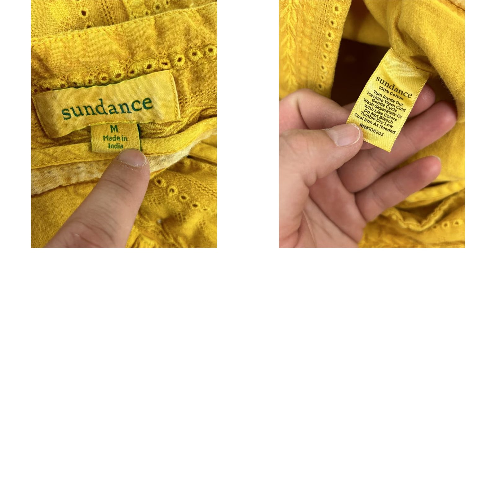 Vintage Sundance Womens Pants Medium Yellow Eyelet Patch Pocket Wide-Leg Stains Chambray Cotton Baggy Casual Spring Summer Size 32" / US 10 / IT 46 - 9 Thumbnail