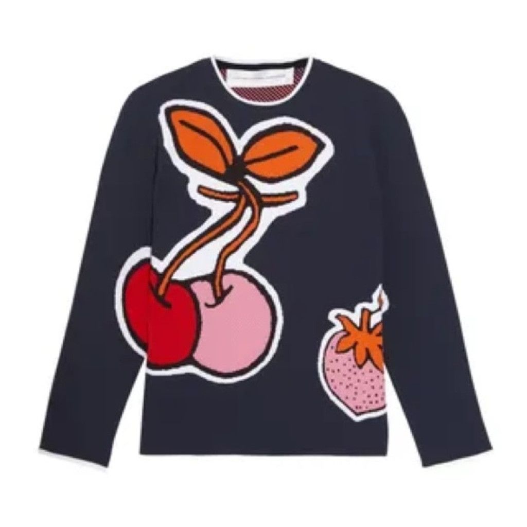 Victoria Beckham Victoria Beckham Cherry Print Nylon Sweater in Navy US 6 Size M / US 6-8 / IT 42-44 - 2 Thumbnail