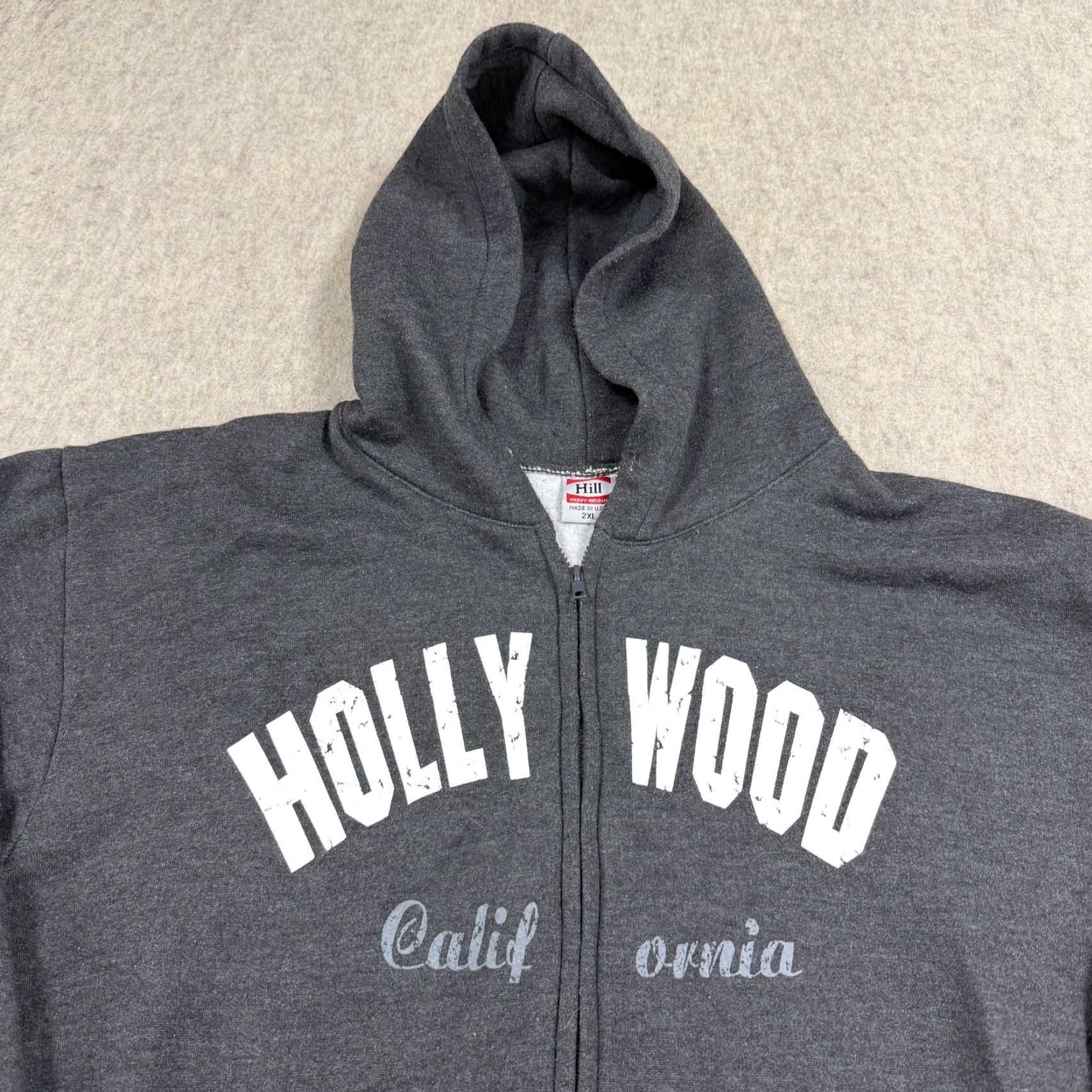Vintage Hollywood California Hoodie Mens 2XL Gray Full Zip Made in USA Heavyweight Hill Hoodie Mens 2XL Gray Full Zip Size US XXL / EU 58 / 5 - 2 Thumbnail