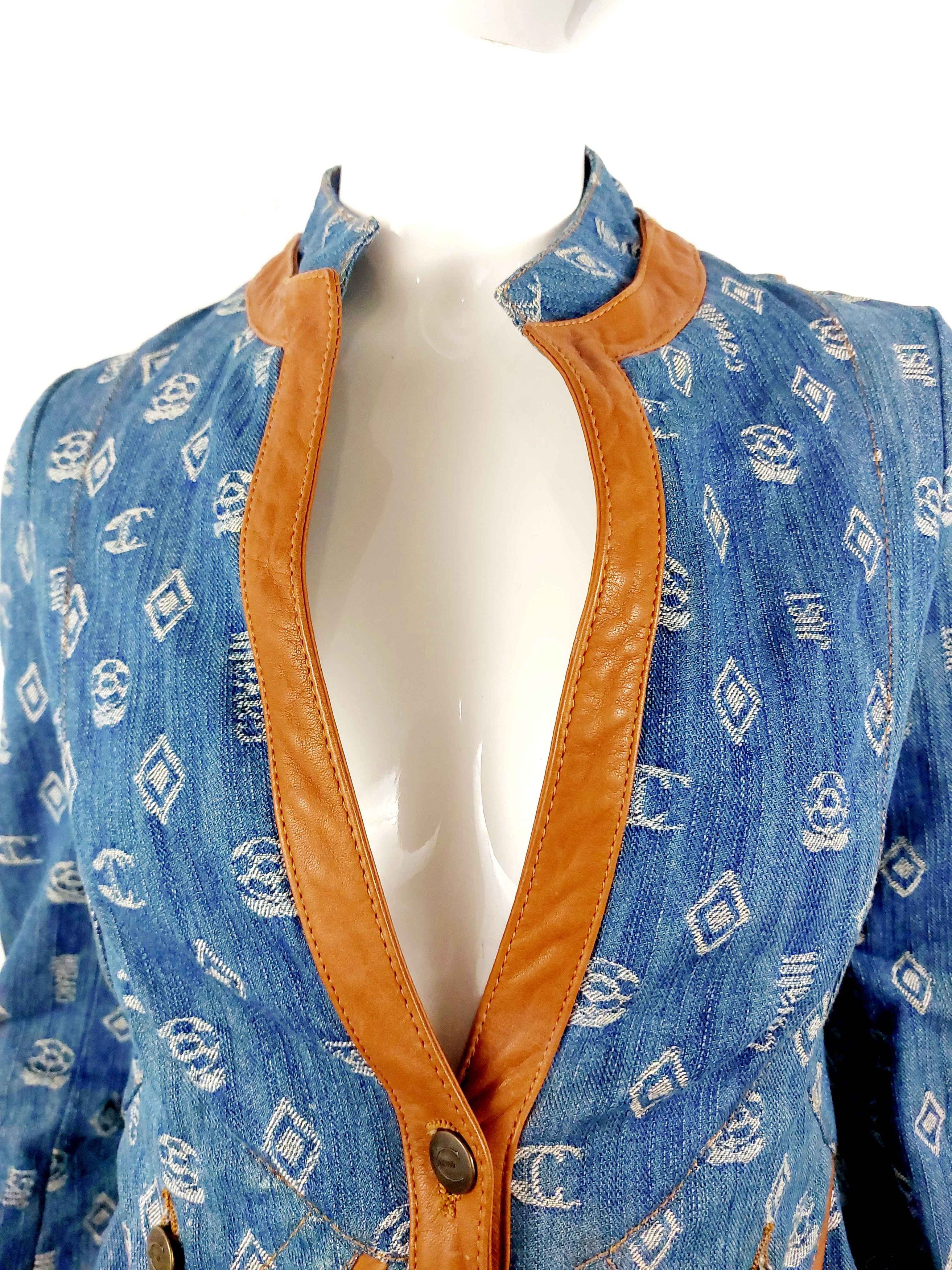 Roberto Cavalli Roberto Cavalli Leather Denim Monogram Logo Jeans Jacket Size S / US 4 / IT 40 - 5 Thumbnail