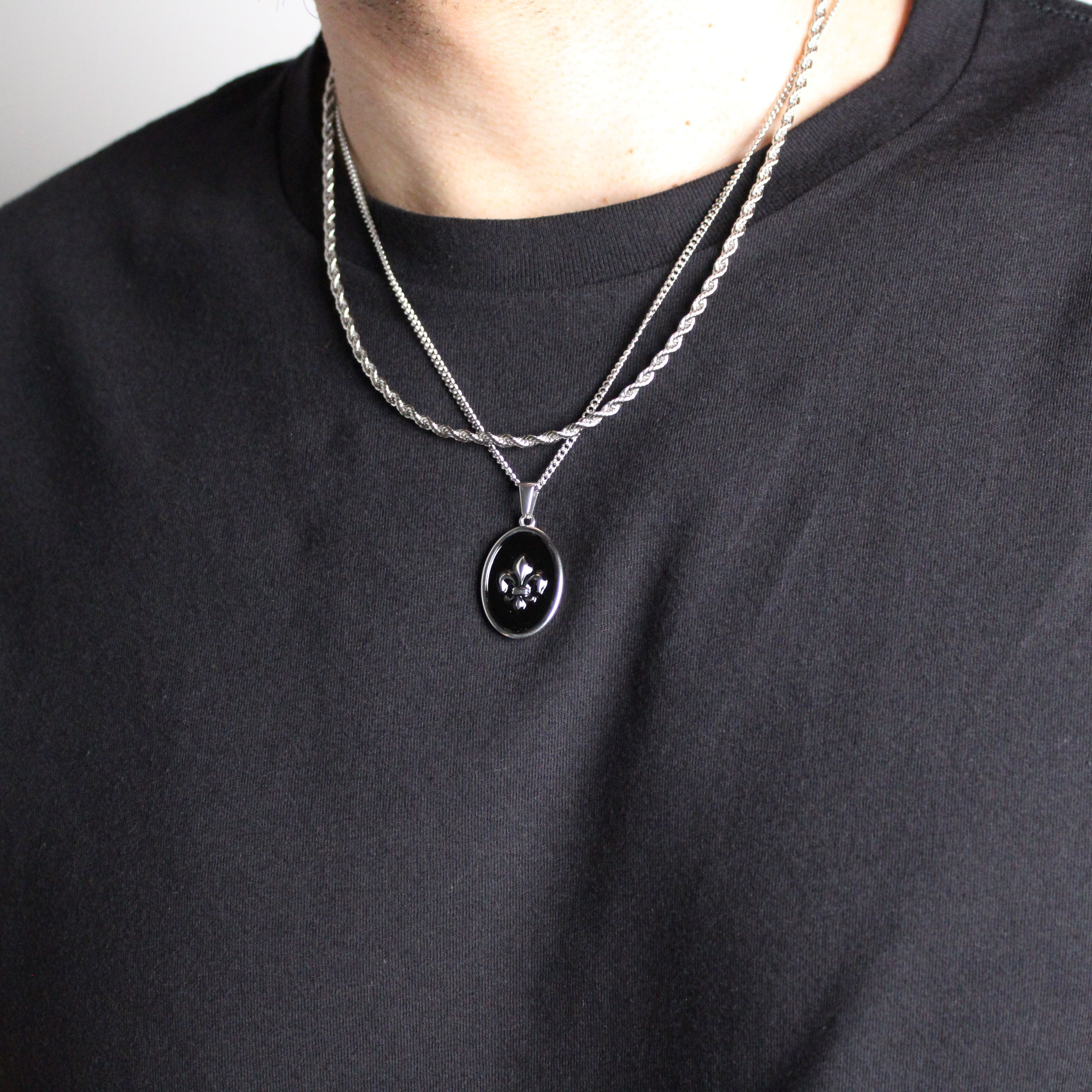 Jewelry Silver Fleur De Lis Pendant Necklace & 3mm Rope Chain Set Size ONE SIZE - 2 Thumbnail
