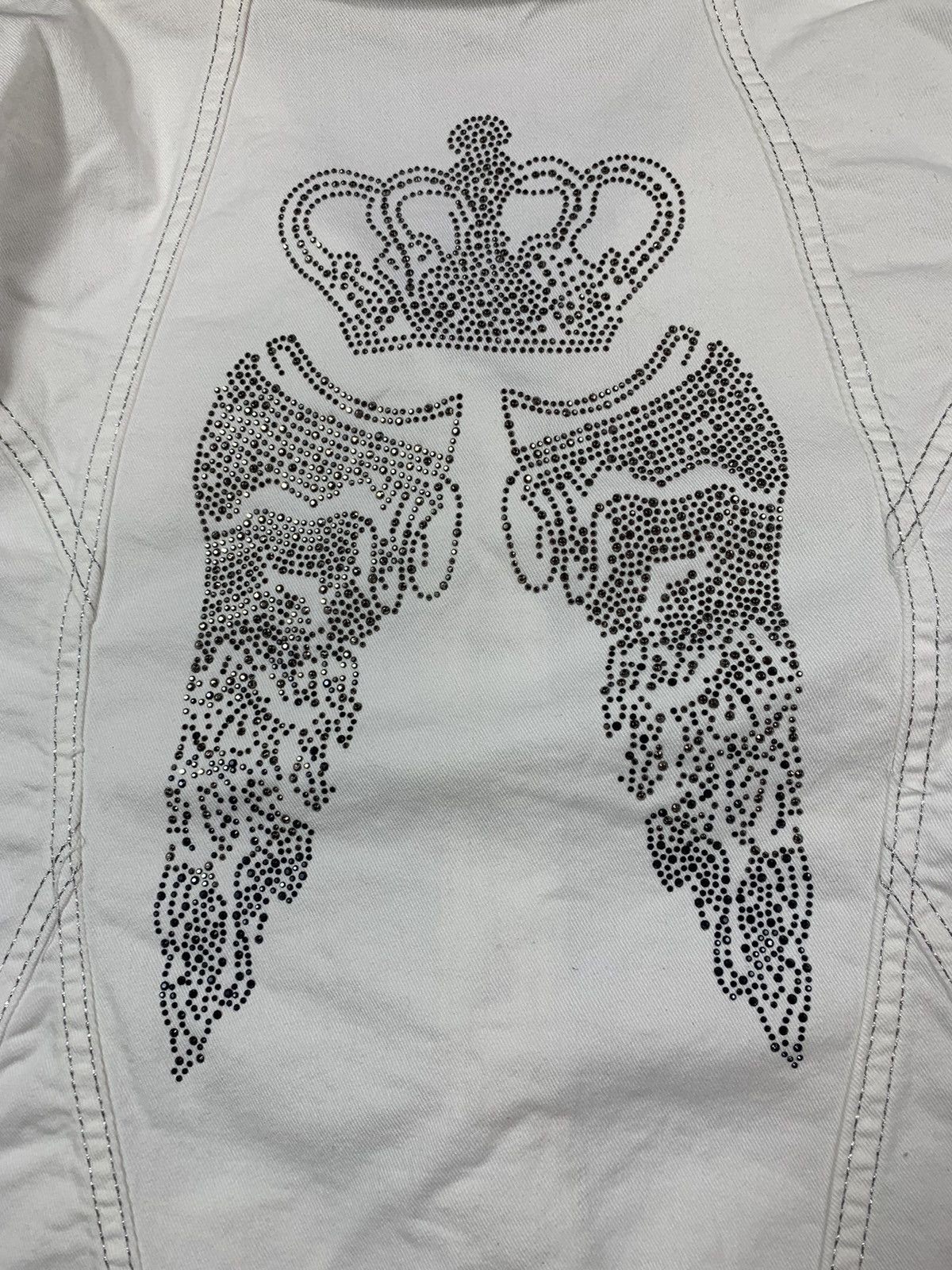 Japanese Brand × Vintage Vintage Y2K Crown wings Sequins denim jacket opium style XL Size XL / US 12-14 / IT 48-50 - 3 Thumbnail