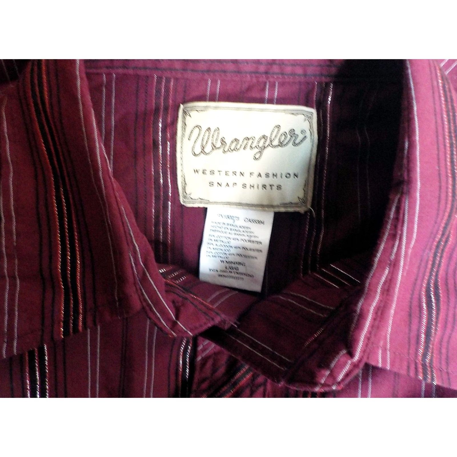 Wrangler WRANGLER Western Fashion Snap Shirts Striped Burgundy/Black/Silver Metallic Cotton Blend Size L Mens Size US L / EU 52-54 / 3 - 5 Thumbnail