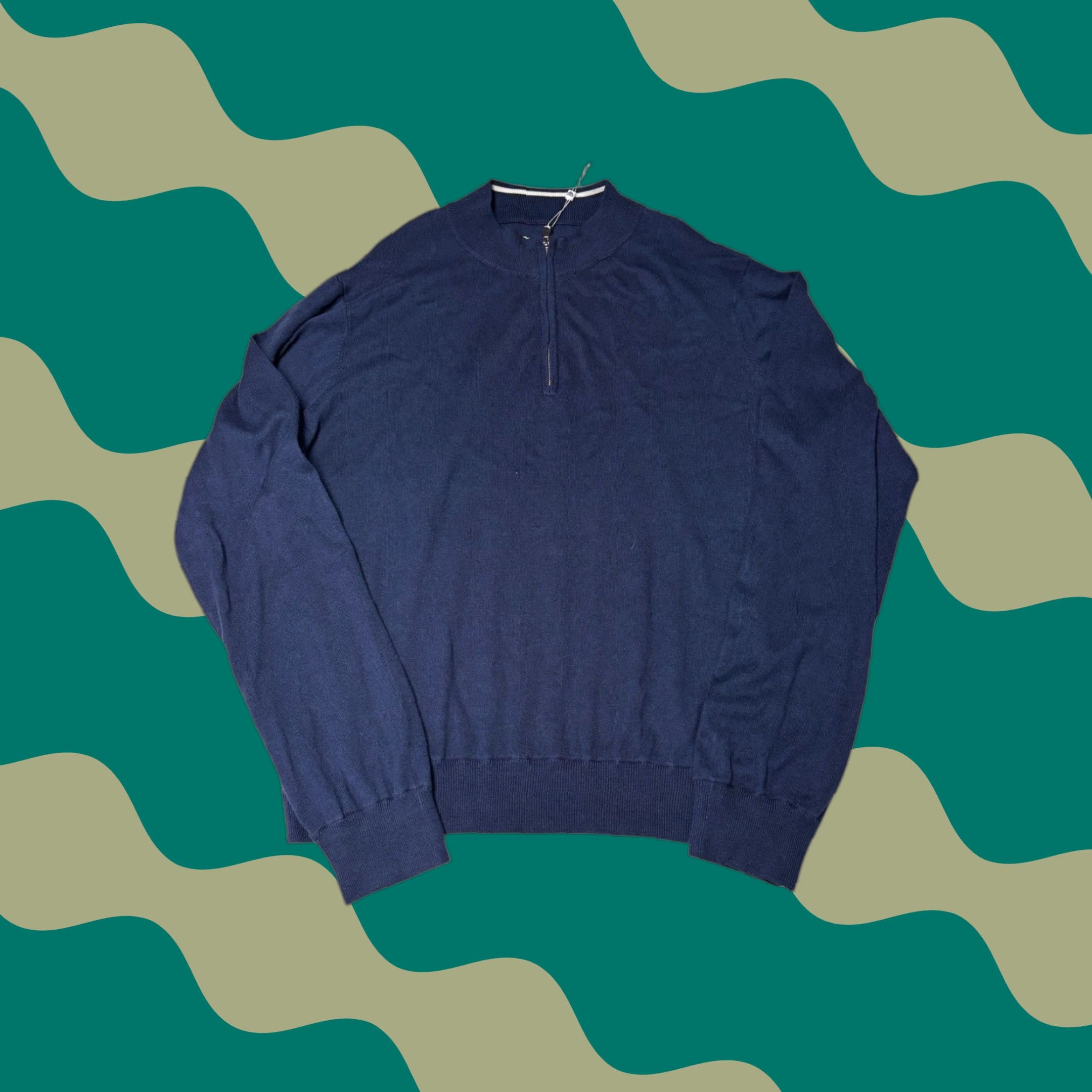 Vintage NWT Graham Luxe Sweater 1/4 Zip Blue Depths XL Cotton Rayon Silk Size US XL / EU 56 / 4 - 1 Thumbnail