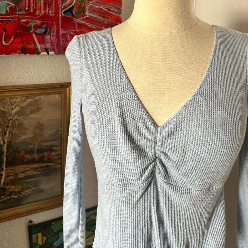 Other ivy + main blue waffle knit long sleeve v neck top Size S / US 4 / IT 40 - 2 Thumbnail