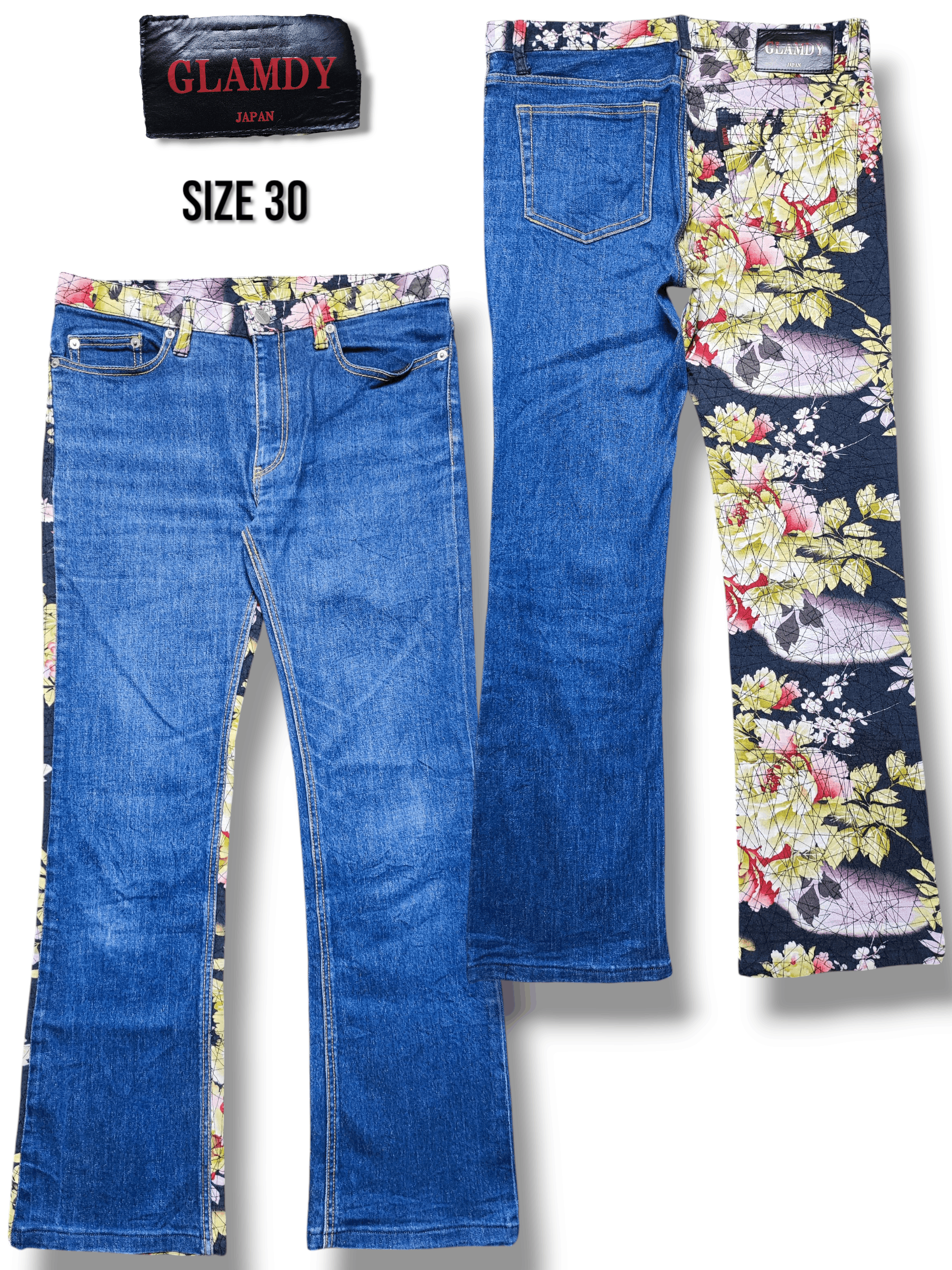 Japanese Brand Made In Japan Glamdy Flower Printed Denim Pants Size US 30 / EU 46 - 1 Thumbnail