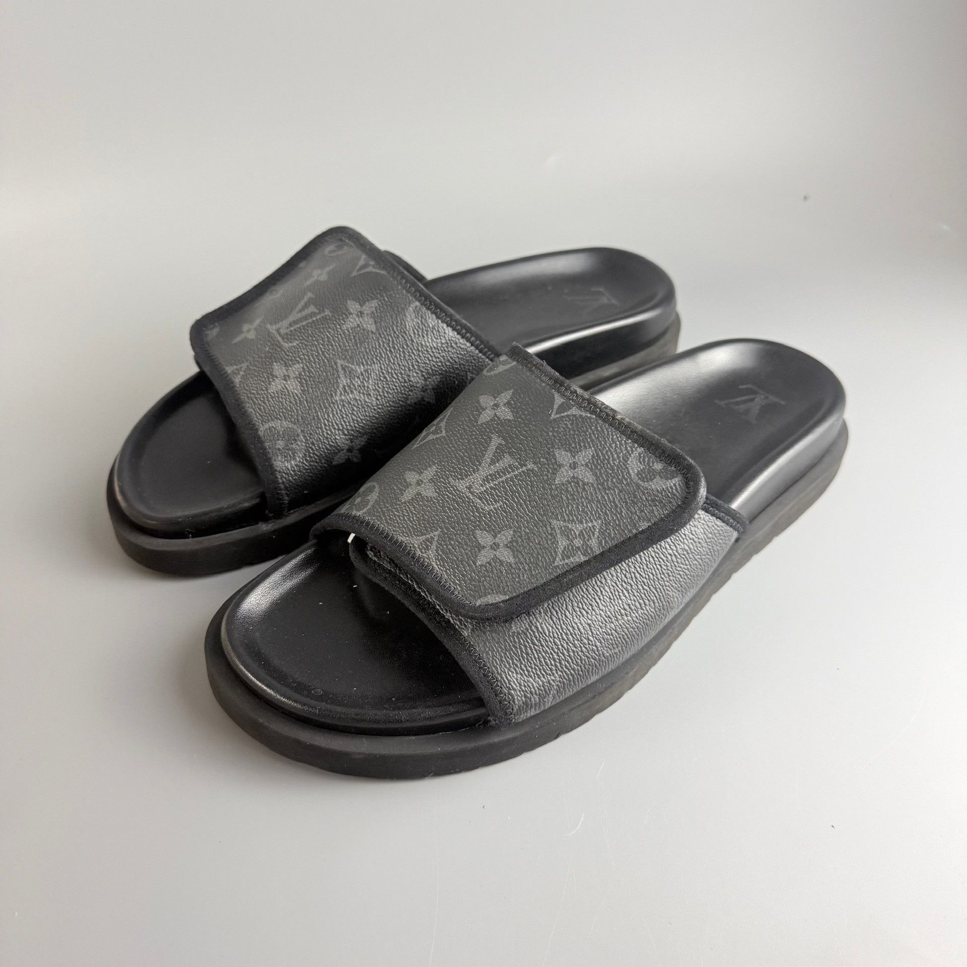 Louis Vuitton LV Black Monogram Velcro Slippers Size US 8 / EU 41 - 1 Thumbnail