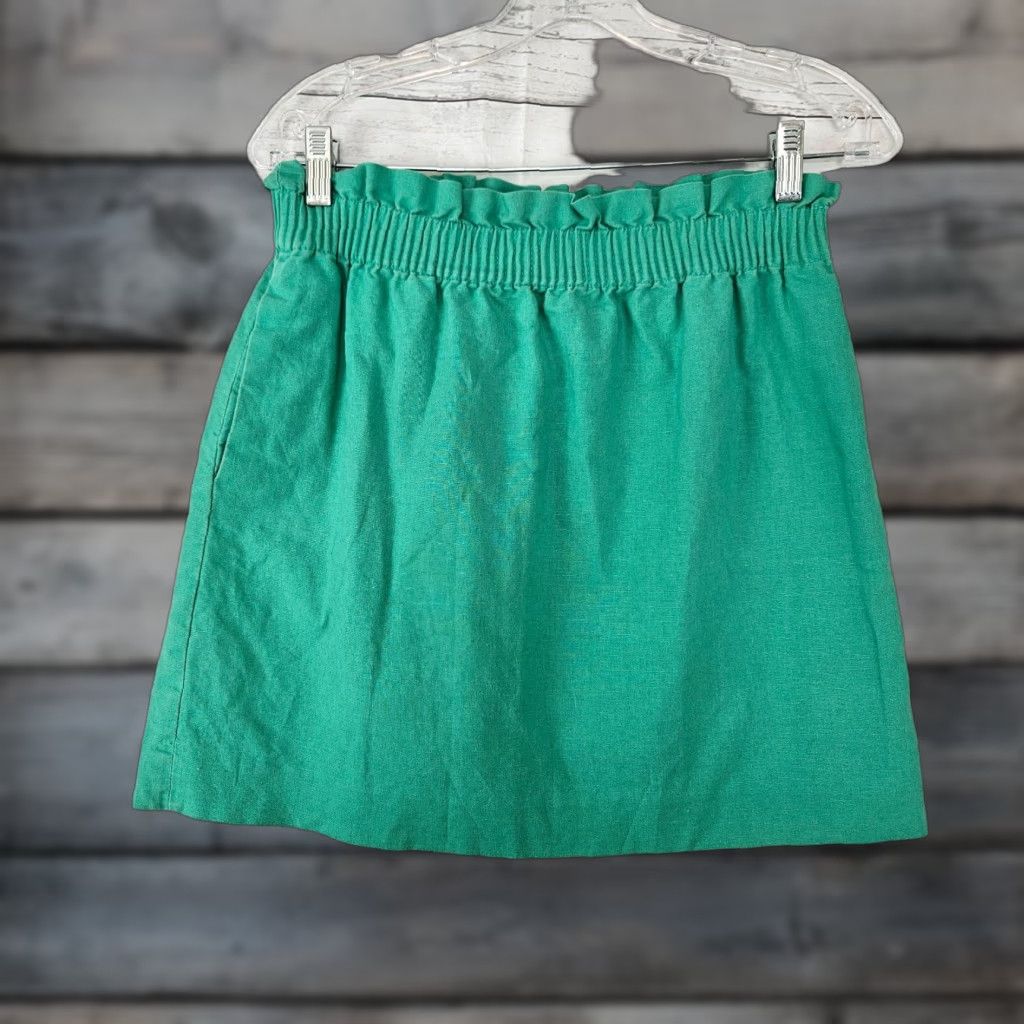 J.Crew J. Crew Skirt Women Size 4 Solid Green Linen Blend Pull On Pockets A-Line Short Size 27" / US 4 / IT 40 - 1 Thumbnail