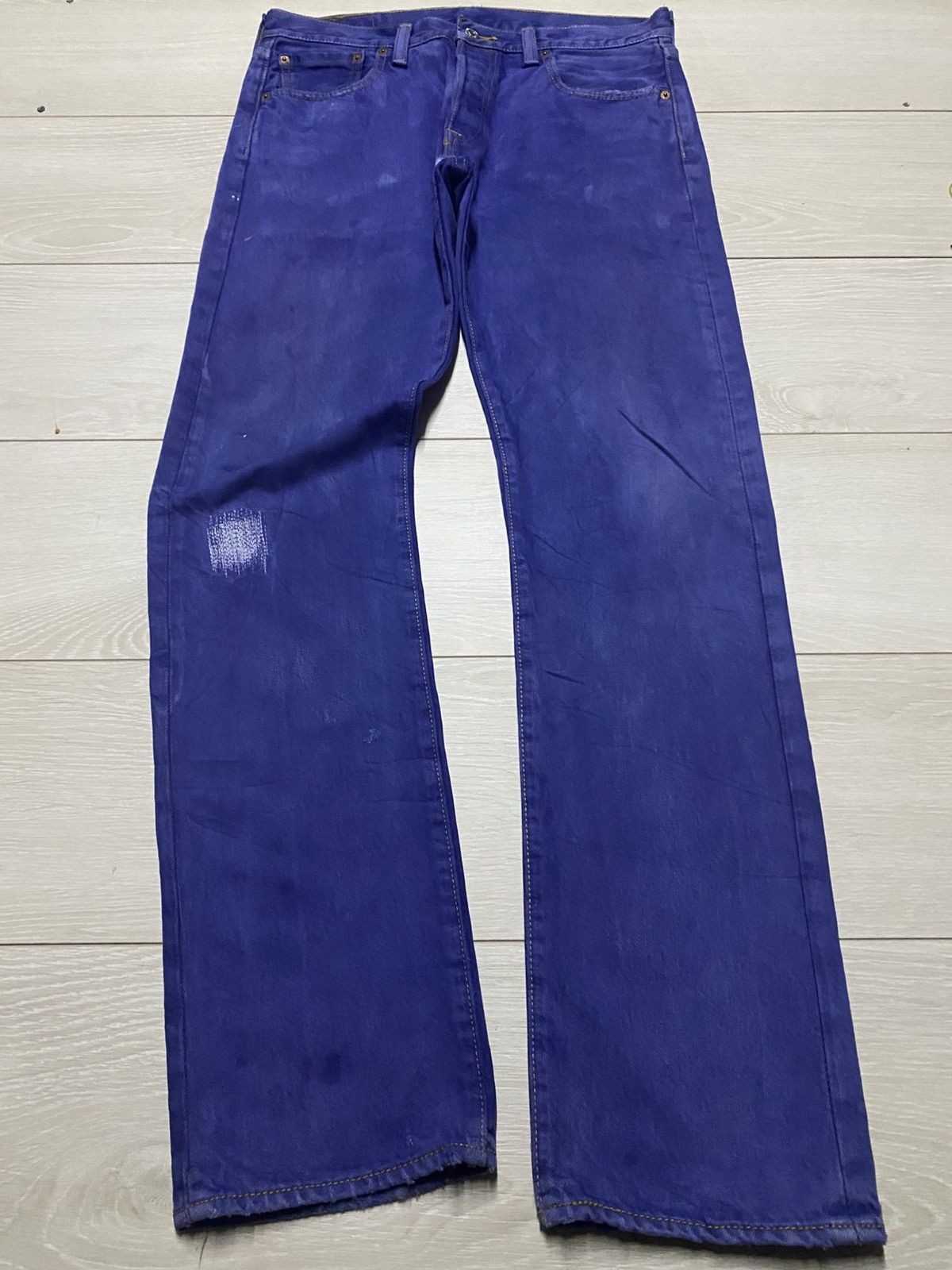 Levi's Vintage Levis 501 Y2K Blue Wash Distressed Slim Fit Jeans Size US 33 - 1 Thumbnail