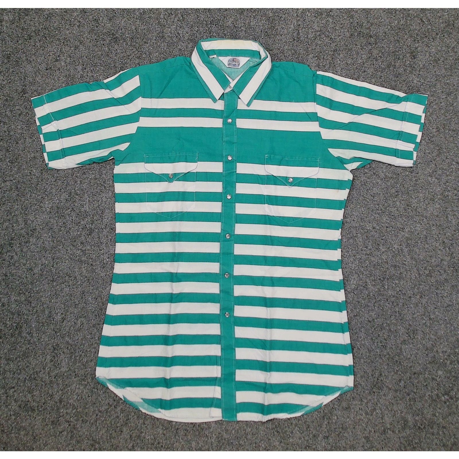 Vintage VTG 90s Miller Western Wear Striped Pearl Snap Single Stitch Size US M / EU 48-50 / 2 - 3 Thumbnail