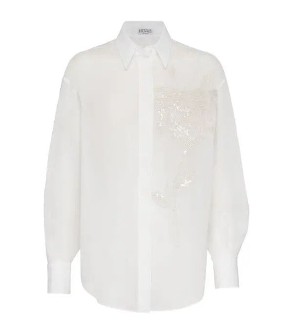 Brunello Cucinelli o1w1db10825 Blouse in White Size L / US 10 / IT 46 - 1 Thumbnail